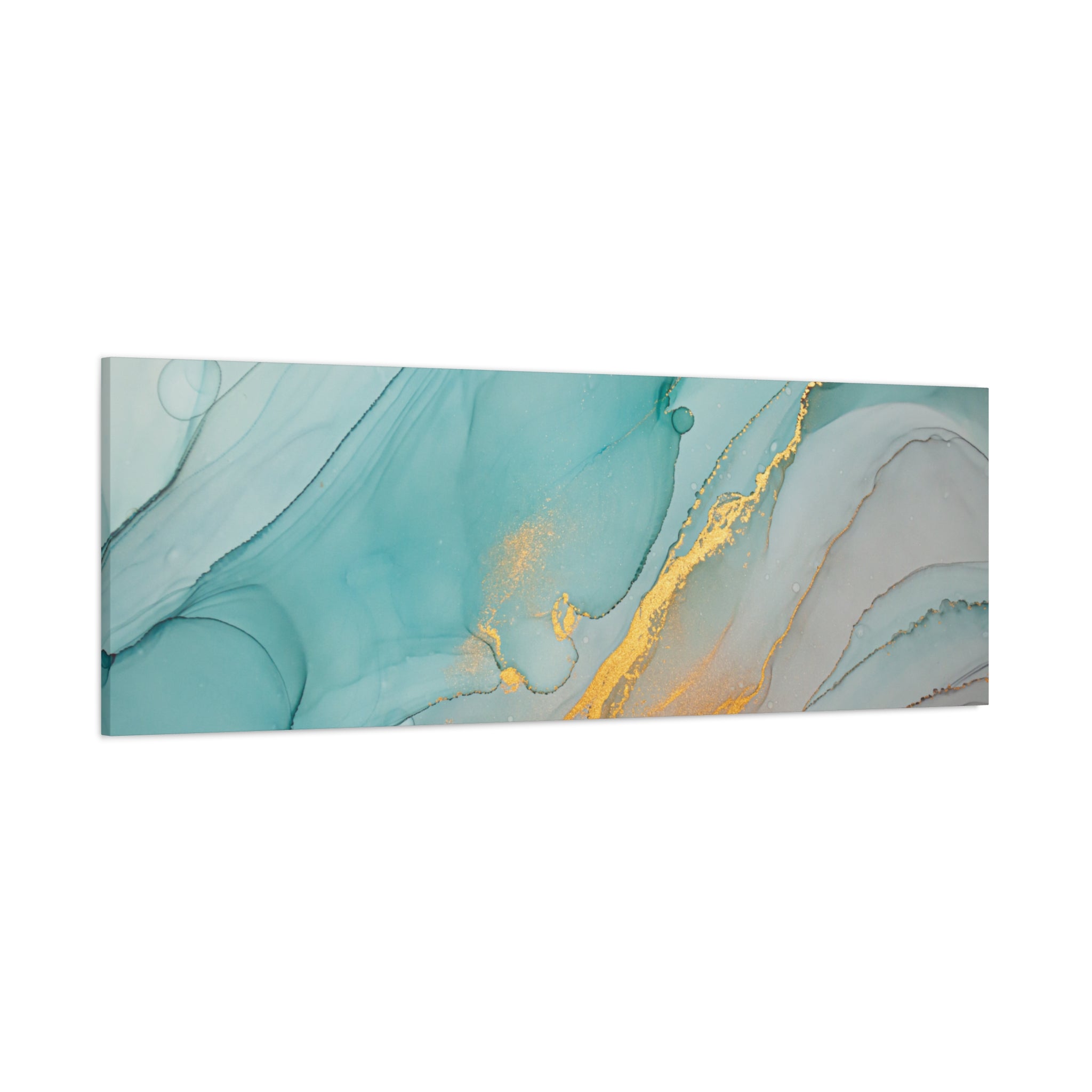 Aqua & Gold Fluid Abstract Canvas Wall Art – Modern Watercolor-Inspired Artwork for Living Room, Bedroom, or Office