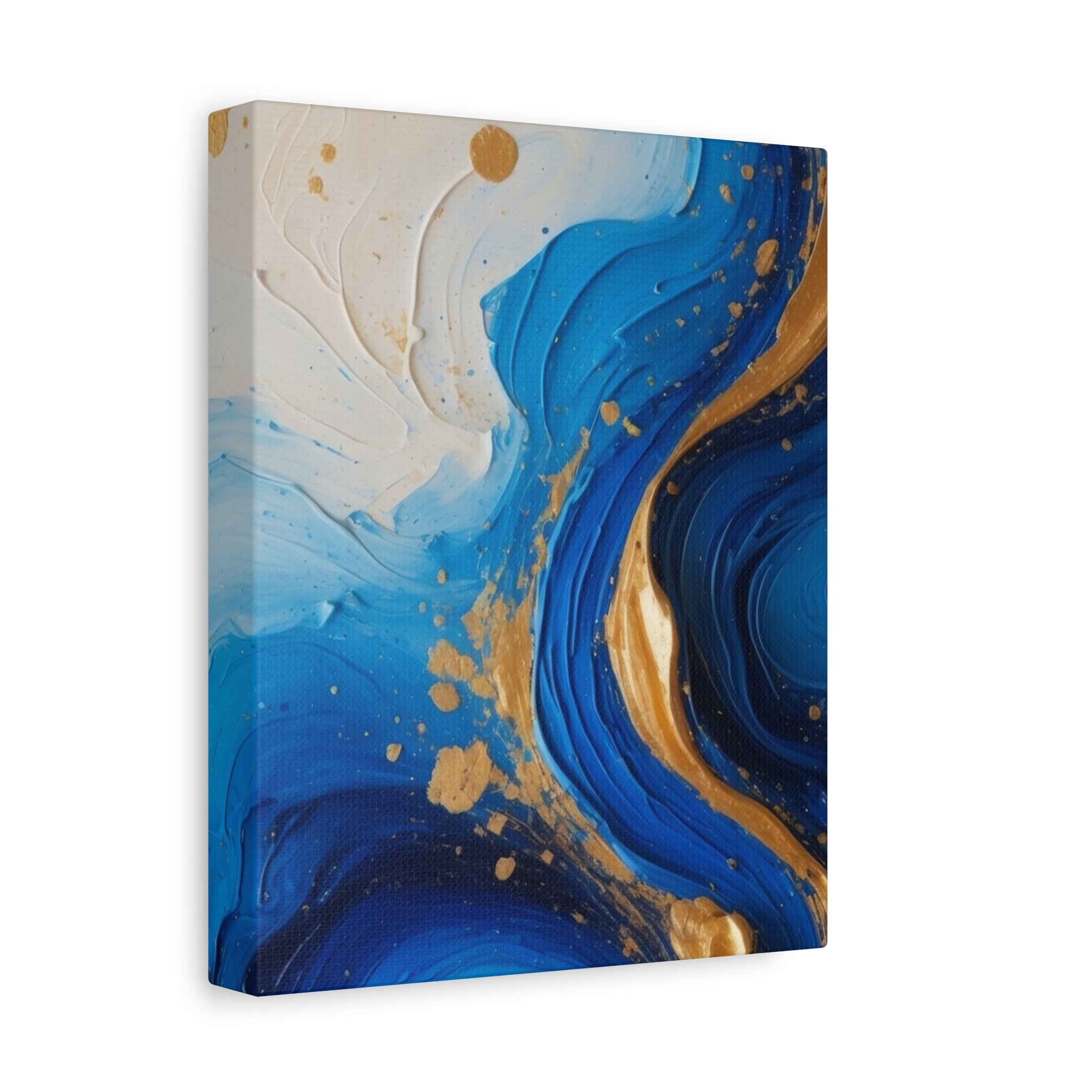 Blue and Gold Abstract Fluid Wall Art – Luxury Canvas Print with Textured Paint Swirls for Modern Home Décor