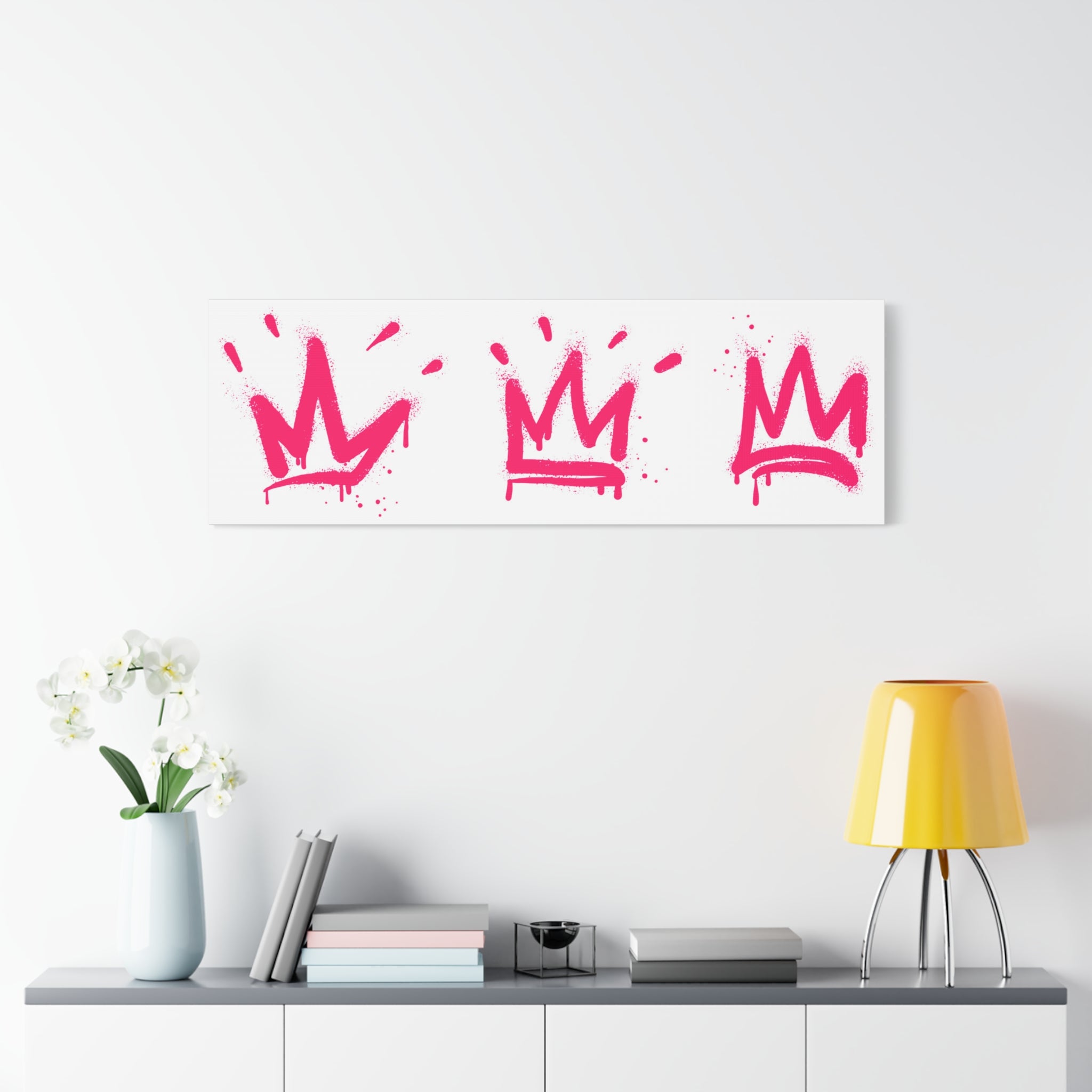 Pink Graffiti Crown Wall Art – Spray-Painted Urban Canvas Print for Street Style Decor and Pop Art Interiors