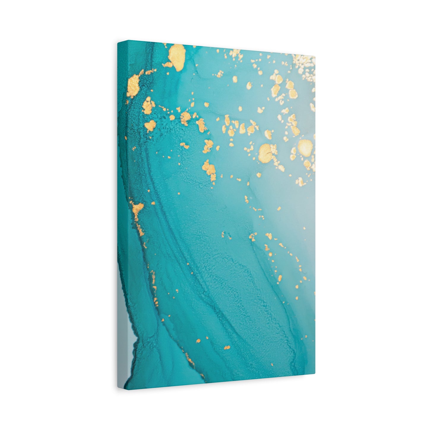 Turquoise & Gold Abstract Wall Art – Fluid Ink Canvas Print with Pink Accents for Modern Interior Décor