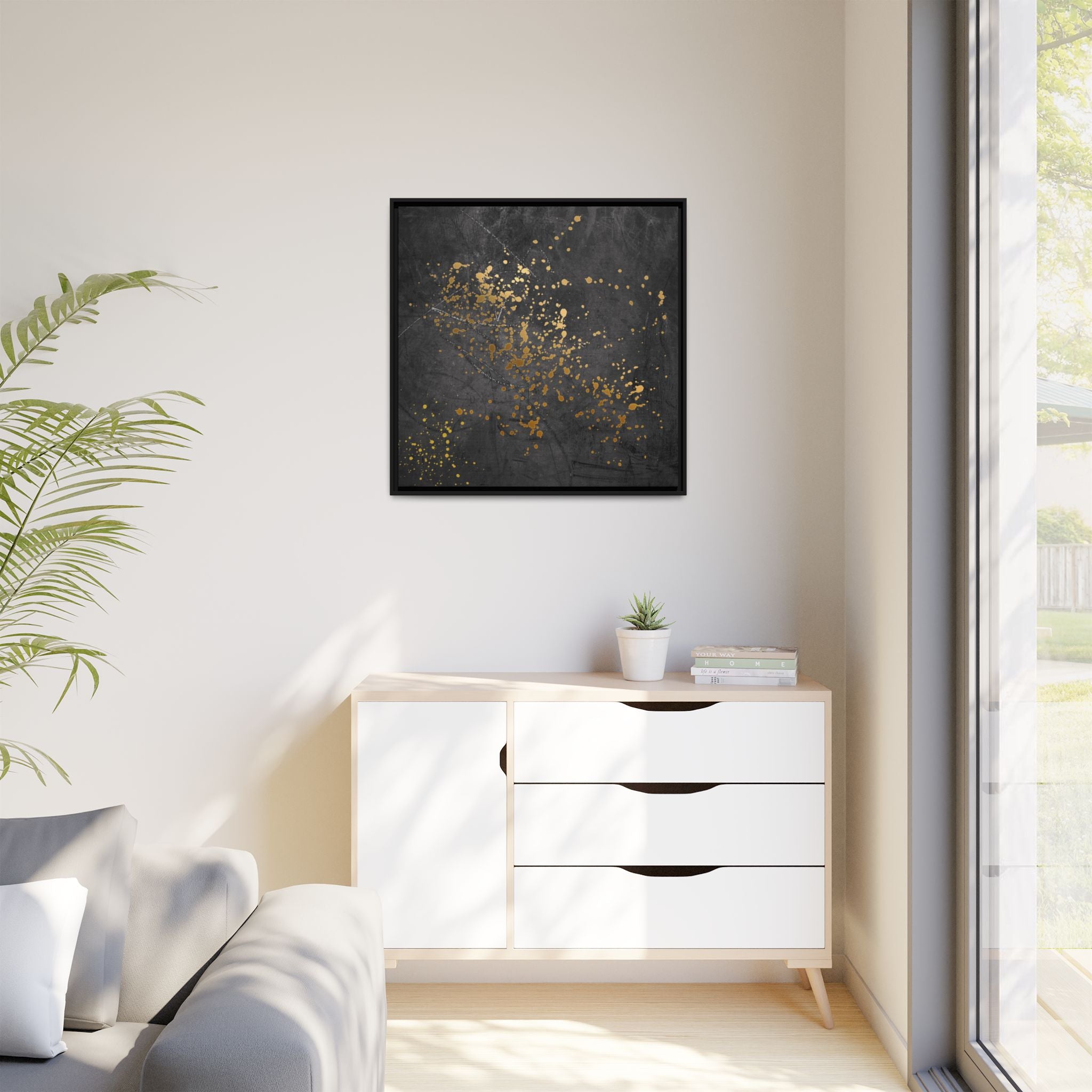 Elegant Gold Splash Canvas Art | Modern Home Decor, Wall Art, Framed Artwork, Living Room Accent, Gift Idea