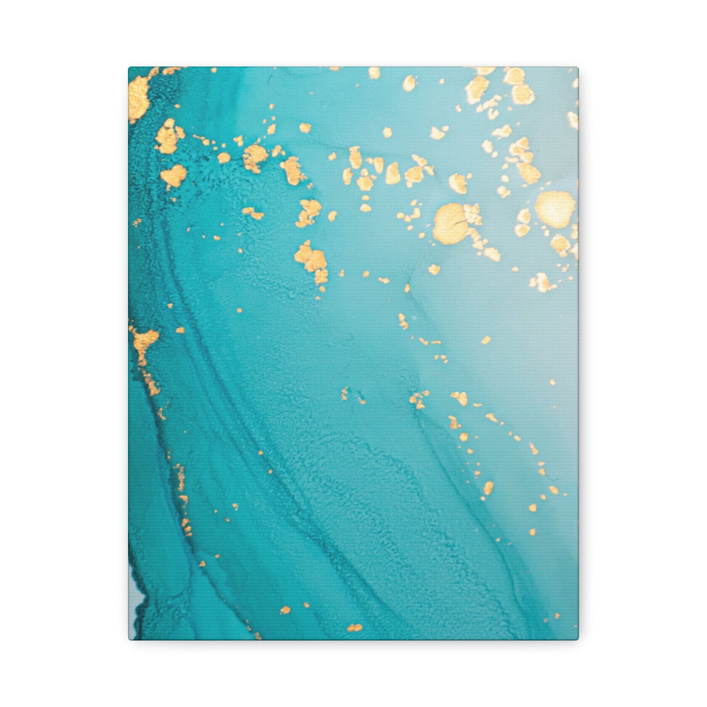 Turquoise & Gold Abstract Wall Art – Fluid Ink Canvas Print with Pink Accents for Modern Interior Décor