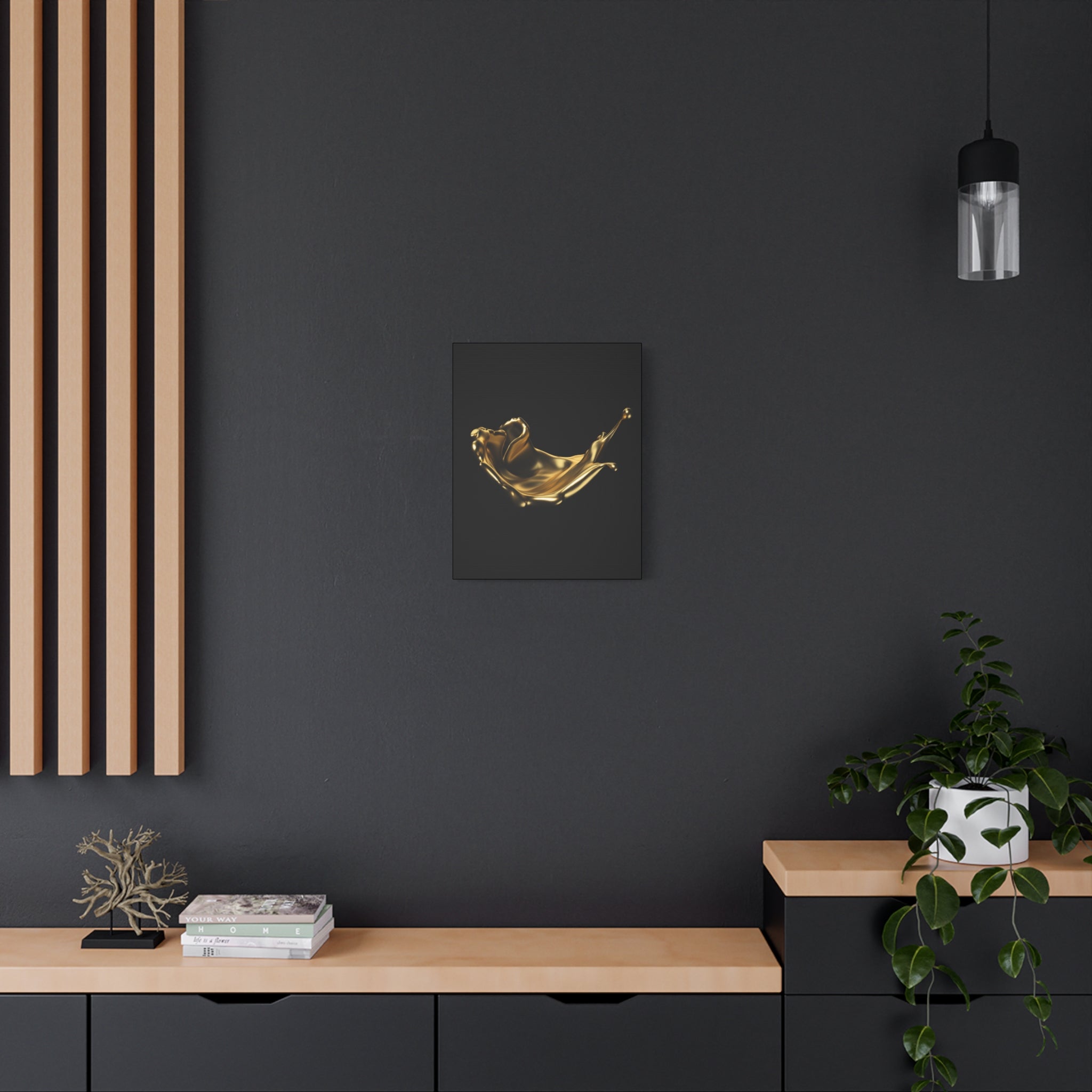 Golden Splash Art Canvas - Modern Black Decor for Stylish Homes
