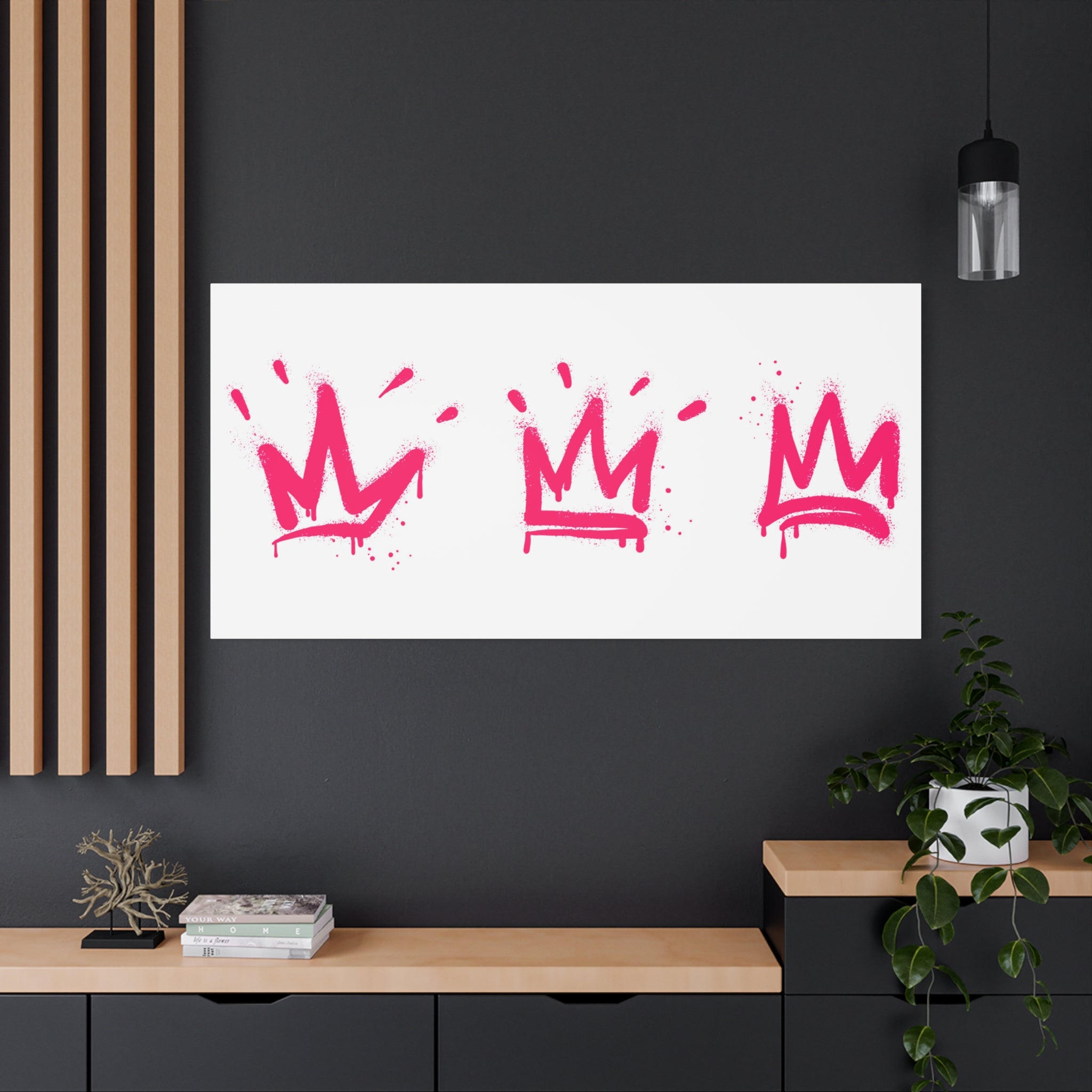 Pink Graffiti Crown Wall Art – Spray-Painted Urban Canvas Print for Street Style Decor and Pop Art Interiors