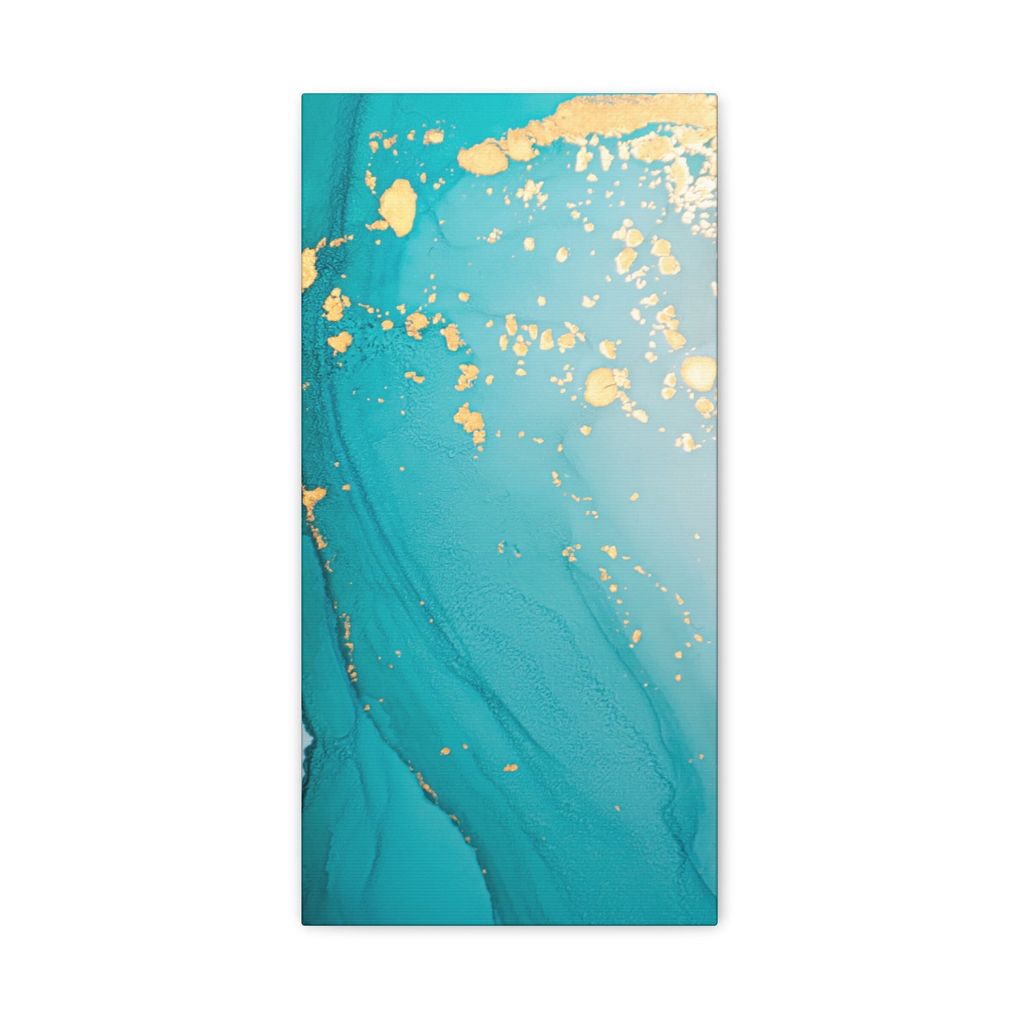 Turquoise & Gold Abstract Wall Art – Fluid Ink Canvas Print with Pink Accents for Modern Interior Décor