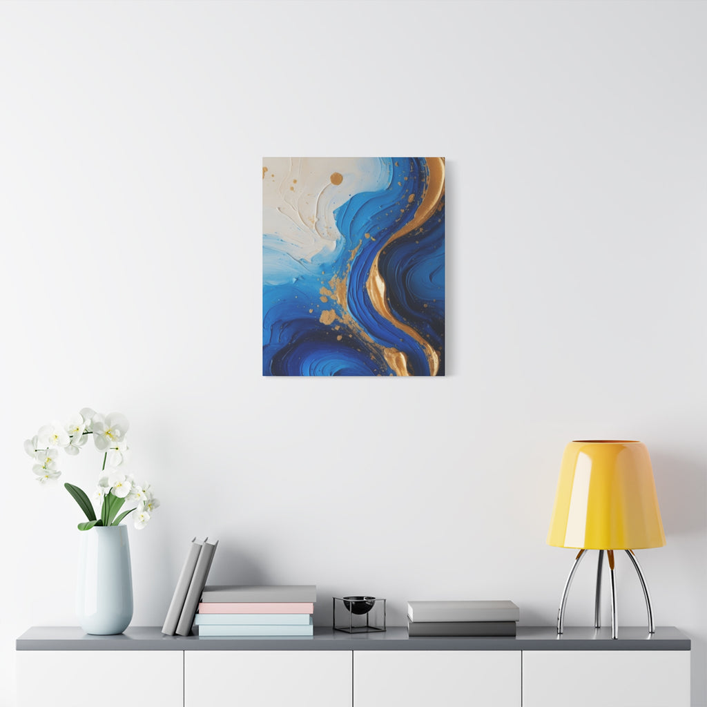 Blue and Gold Abstract Fluid Wall Art – Luxury Canvas Print with Textured Paint Swirls for Modern Home Décor
