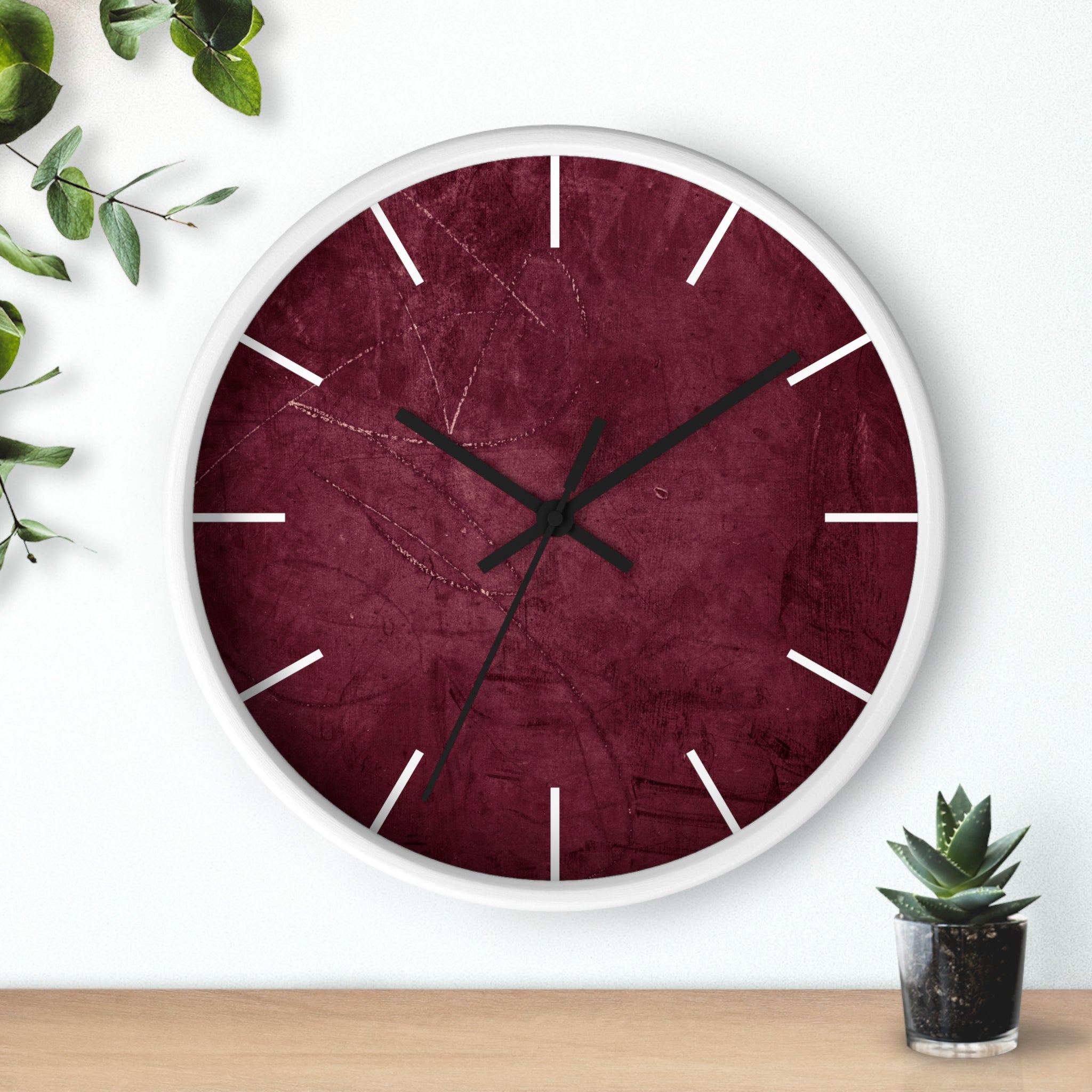 Red Grunge Texture Acrylic Wall Clock – Minimalist Industrial Decor with Scratched Matte Background