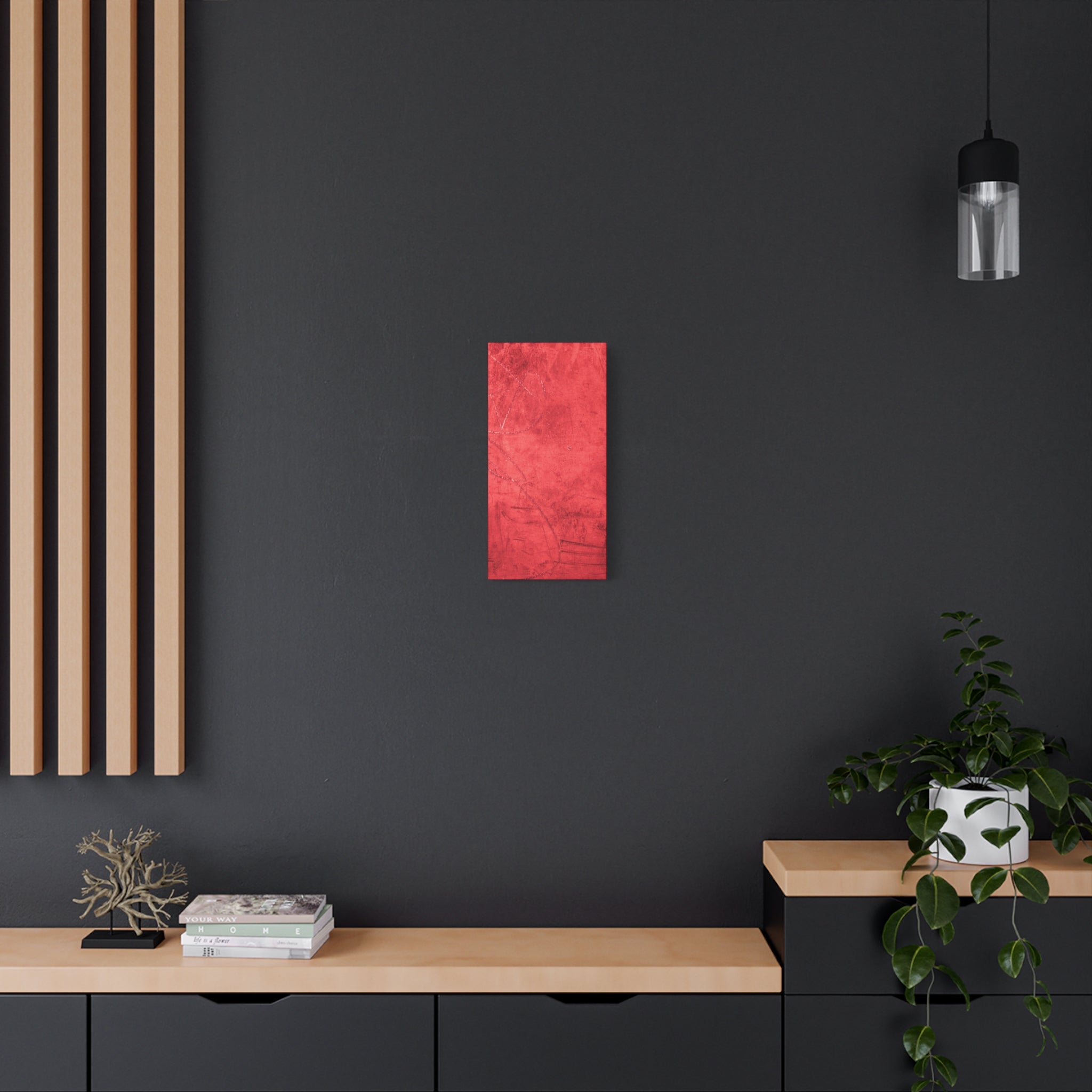 Red Grunge Texture Wall Art – Industrial Abstract Canvas Print with Scratched Surface for Bold Modern Spaces