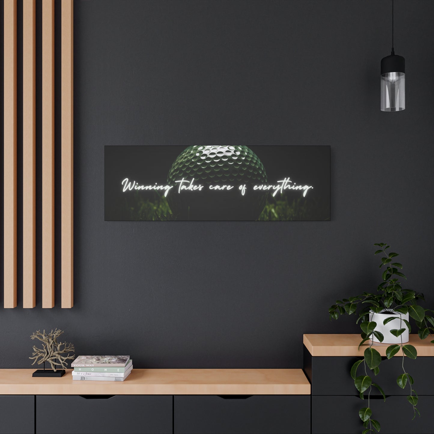 "Winning Takes Care of Everything" Golf Wall Art – Motivational Canvas Print for Golfers, Offices, or Man Caves