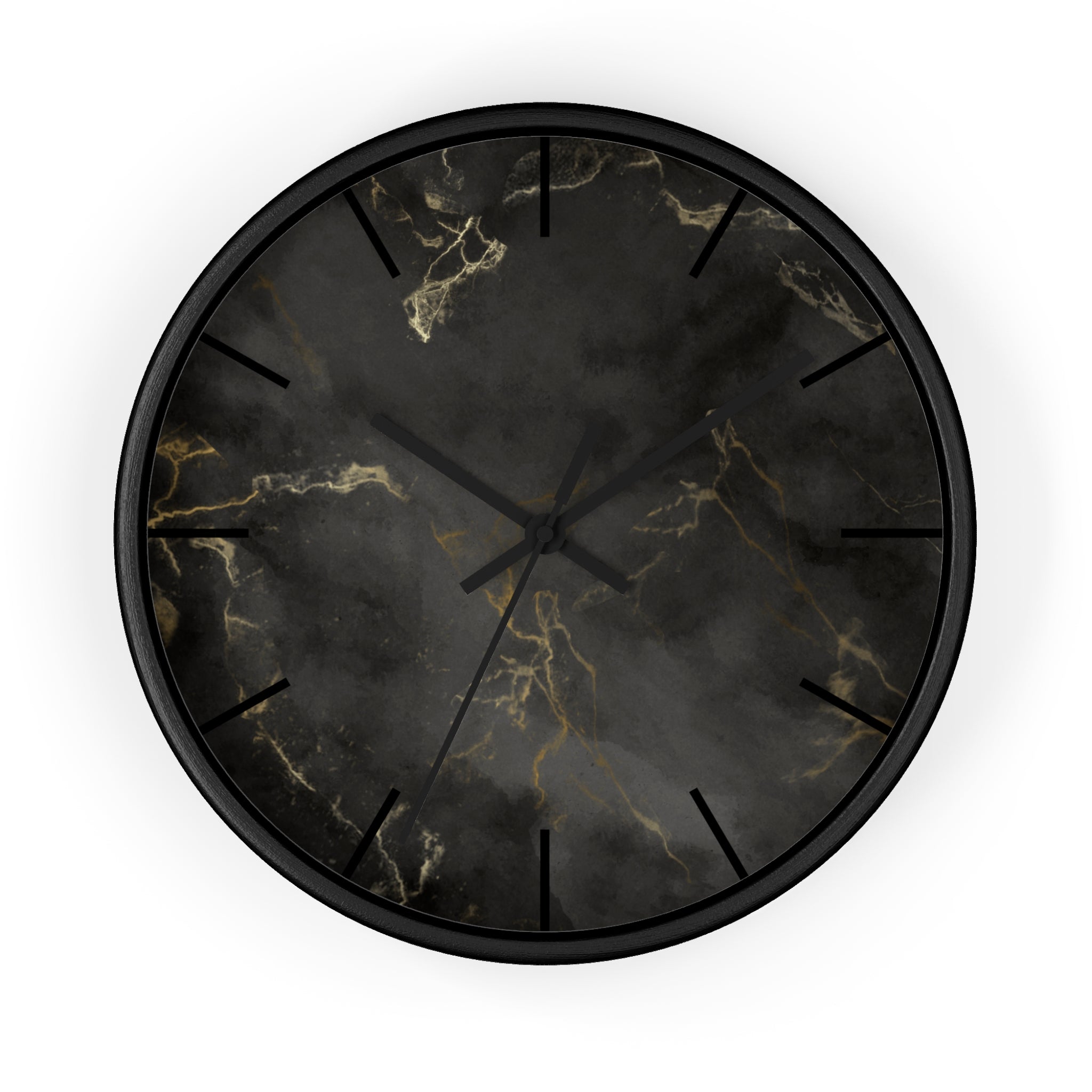 Luxury Black Marble Wall Clock – Sleek Minimalist Home Décor with Gold Vein Accents