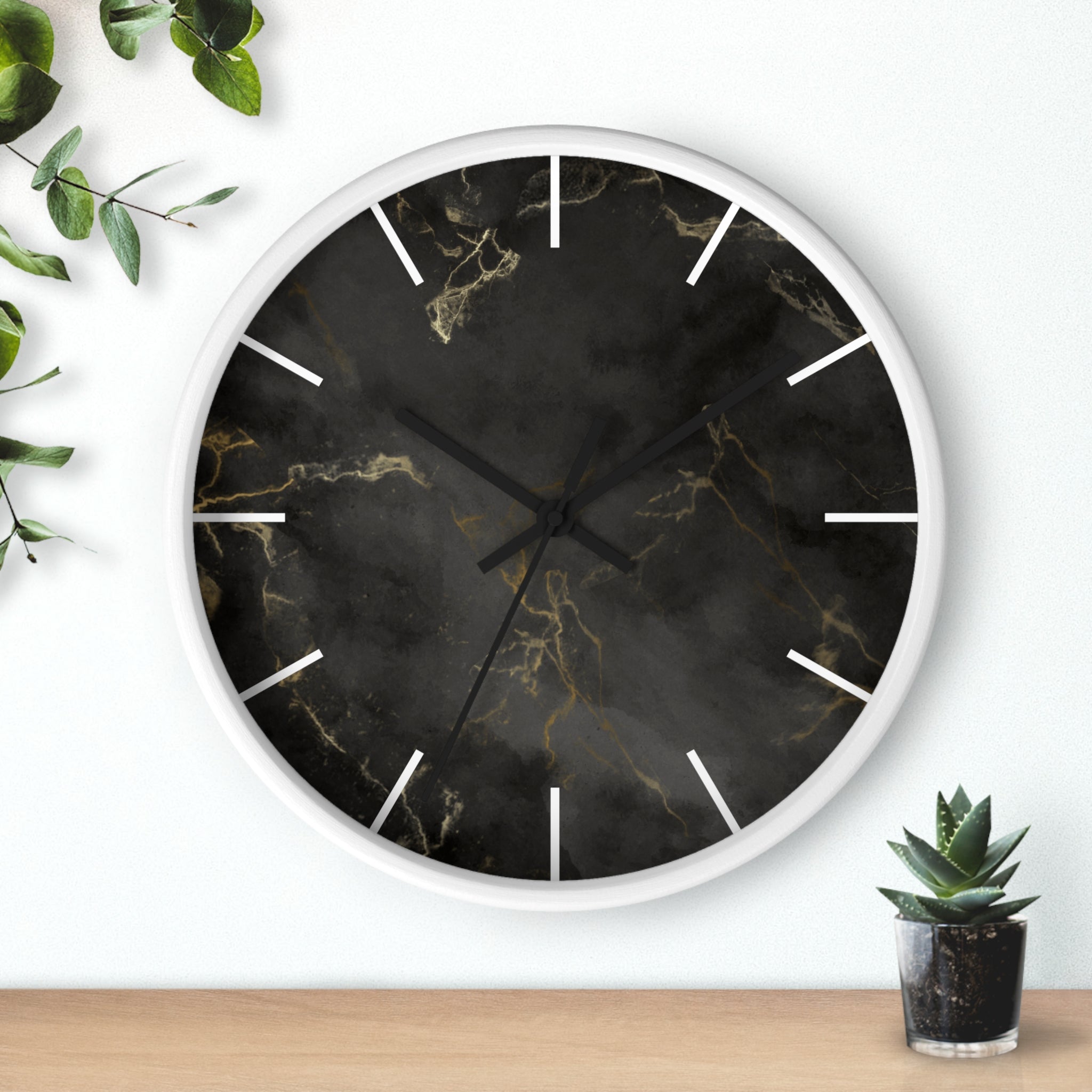 Luxury Black Marble Wall Clock – Sleek Minimalist Home Décor with Gold Vein Accents