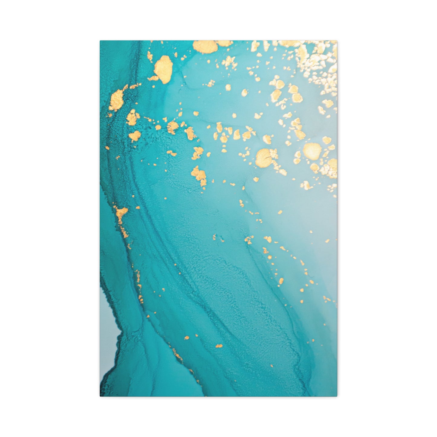 Turquoise & Gold Abstract Wall Art – Fluid Ink Canvas Print with Pink Accents for Modern Interior Décor