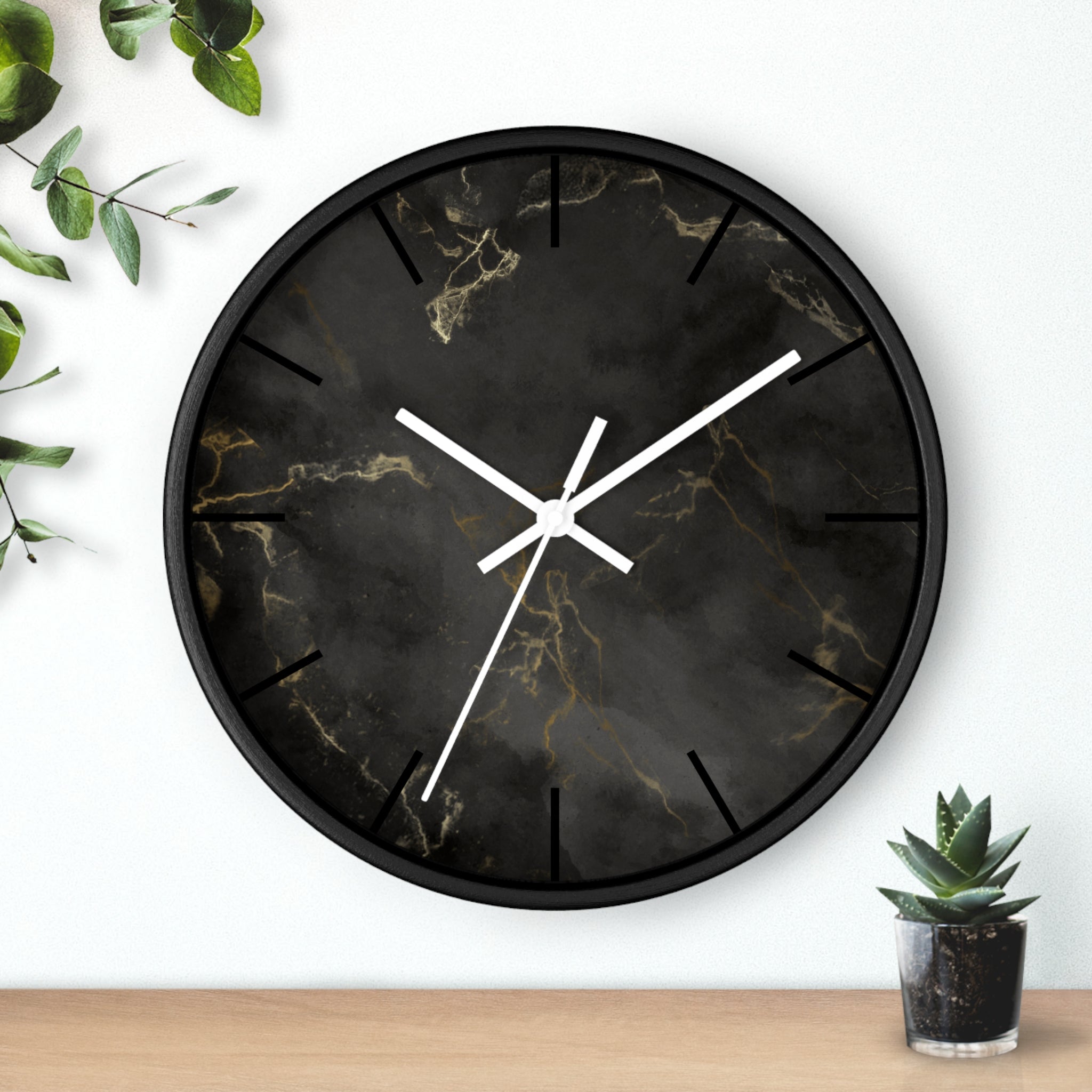 Luxury Black Marble Wall Clock – Sleek Minimalist Home Décor with Gold Vein Accents