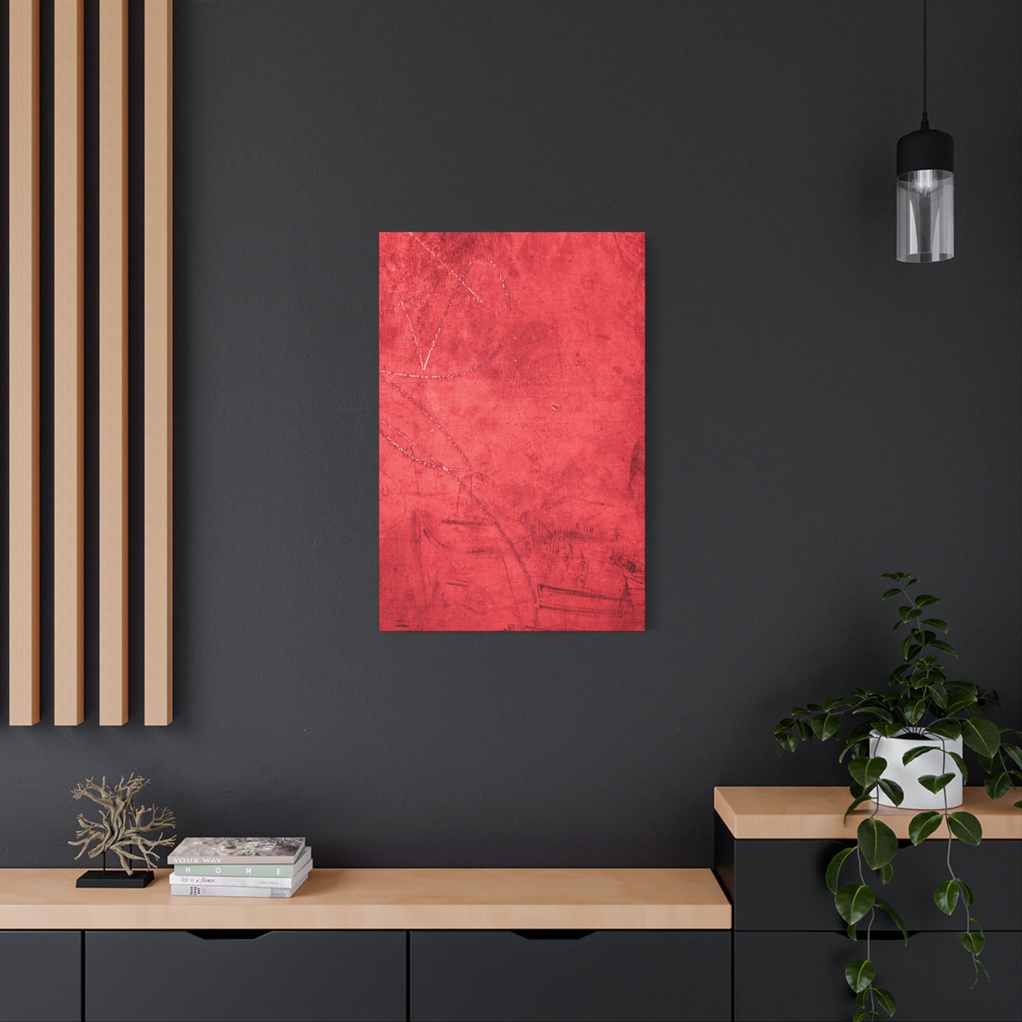 Red Grunge Texture Wall Art – Industrial Abstract Canvas Print with Scratched Surface for Bold Modern Spaces