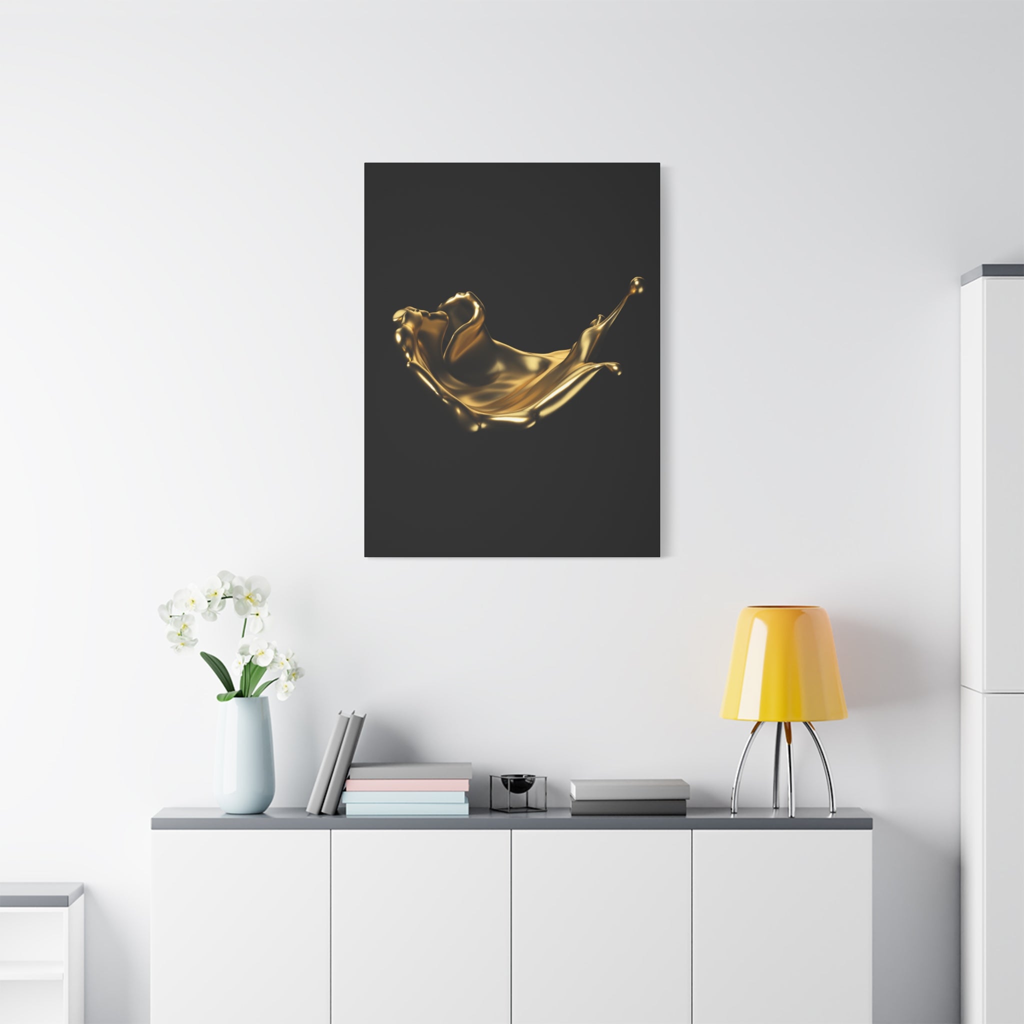 Golden Splash Art Canvas - Modern Black Decor for Stylish Homes