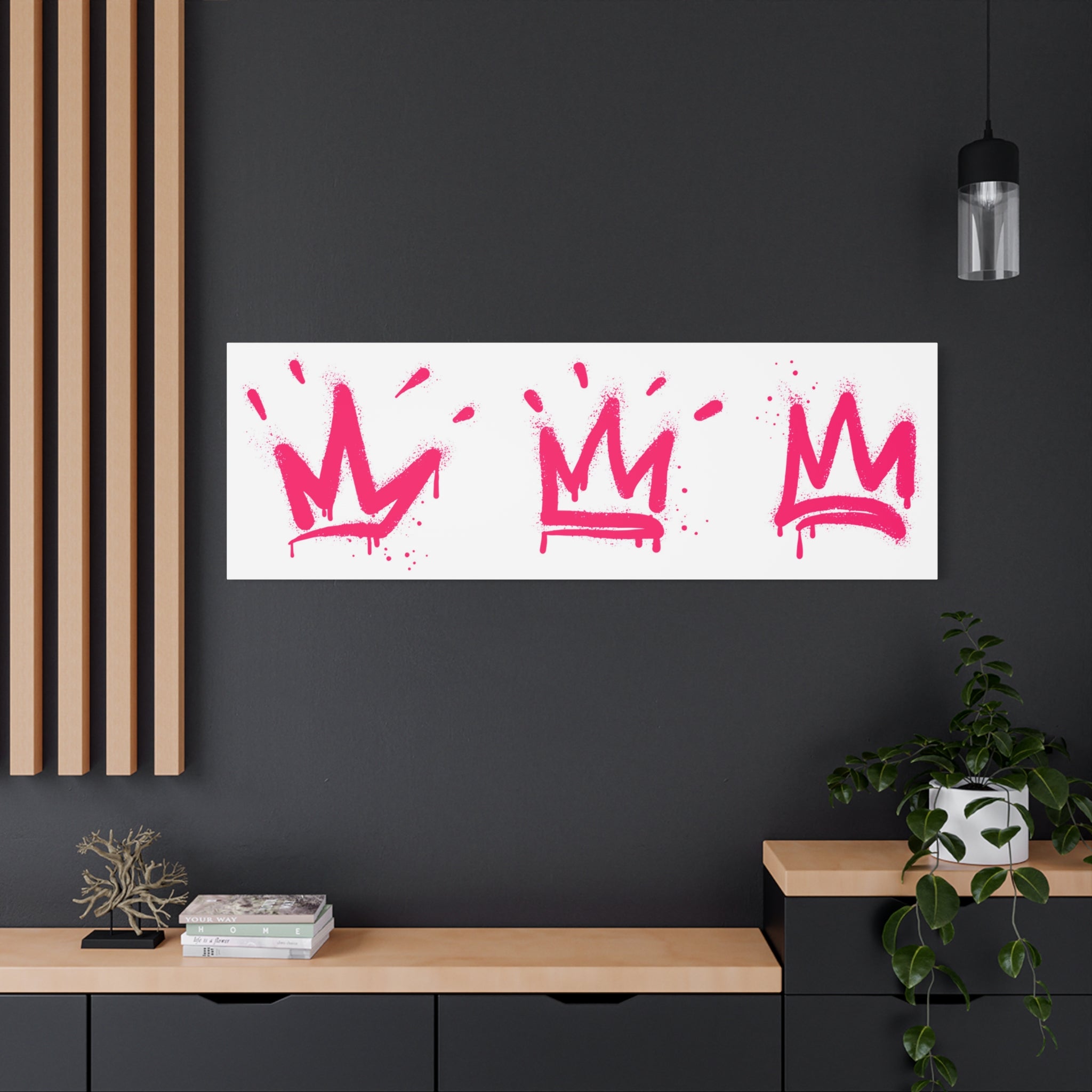 Pink Graffiti Crown Wall Art – Spray-Painted Urban Canvas Print for Street Style Decor and Pop Art Interiors