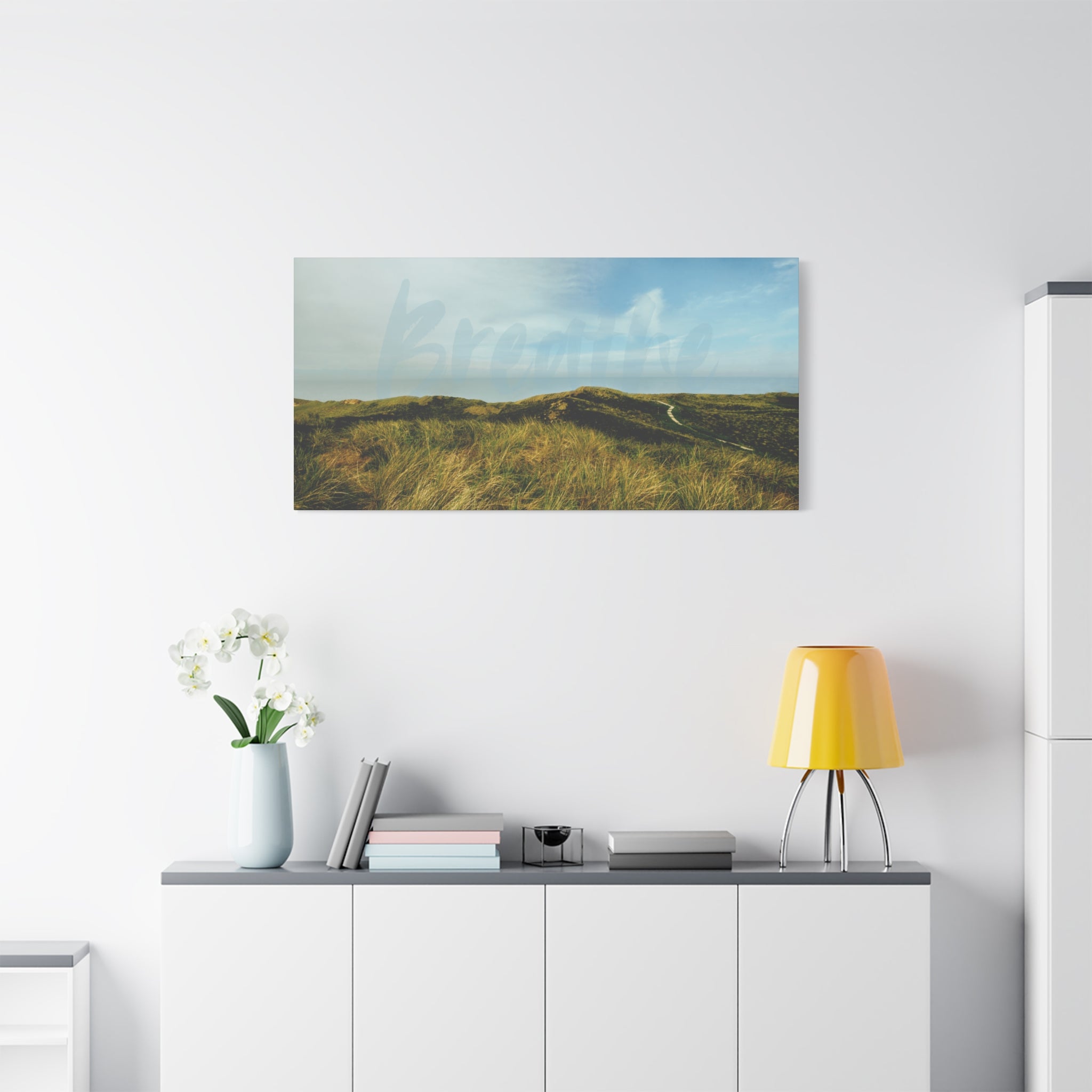 Breathe Motivational Landscape Wall Art – Tranquil Nature Canvas Print for Mindfulness, Meditation, and Home Décor