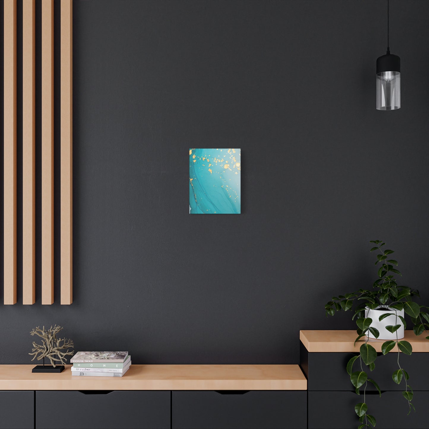 Turquoise & Gold Abstract Wall Art – Fluid Ink Canvas Print with Pink Accents for Modern Interior Décor