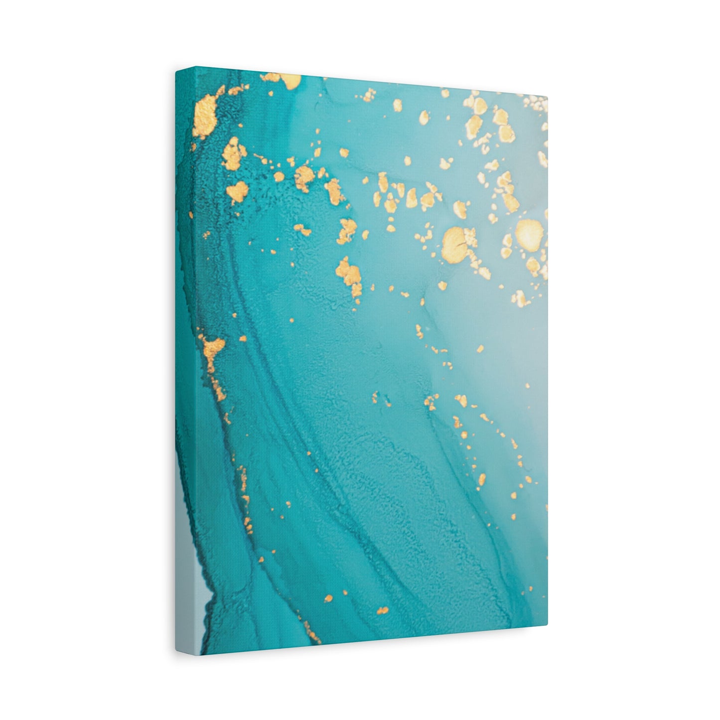 Turquoise & Gold Abstract Wall Art – Fluid Ink Canvas Print with Pink Accents for Modern Interior Décor