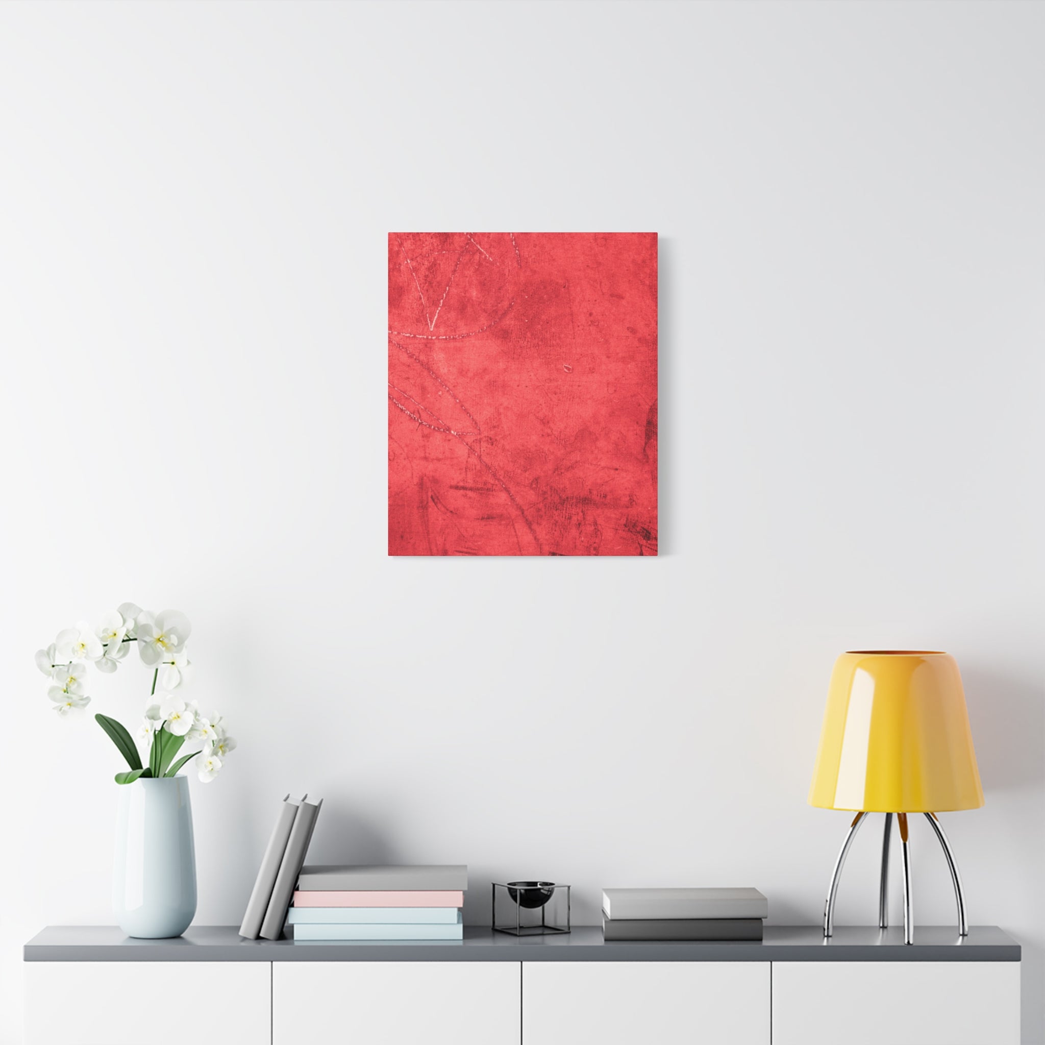 Red Grunge Texture Wall Art – Industrial Abstract Canvas Print with Scratched Surface for Bold Modern Spaces