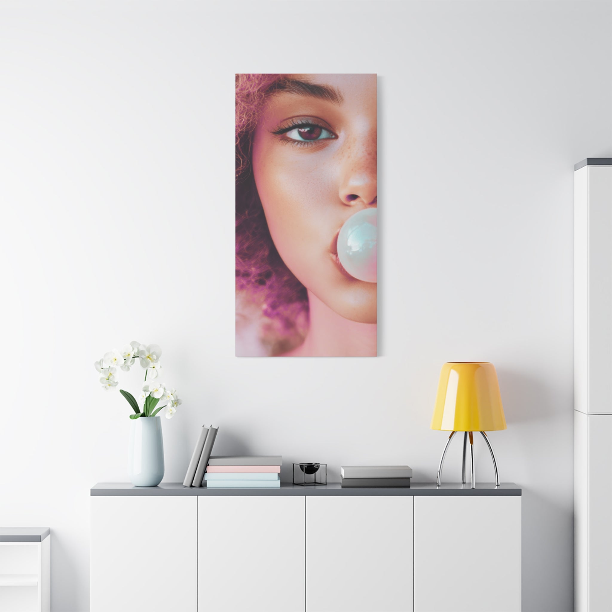 Bold Pink Pop Art Wall Art – Vibrant Fashion Canvas Print Featuring Bubblegum & Curly Hair Aesthetic