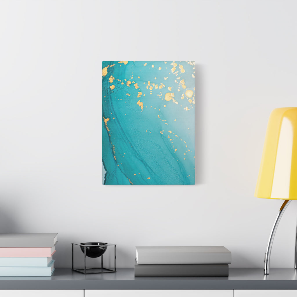 Turquoise & Gold Abstract Wall Art – Fluid Ink Canvas Print with Pink Accents for Modern Interior Décor