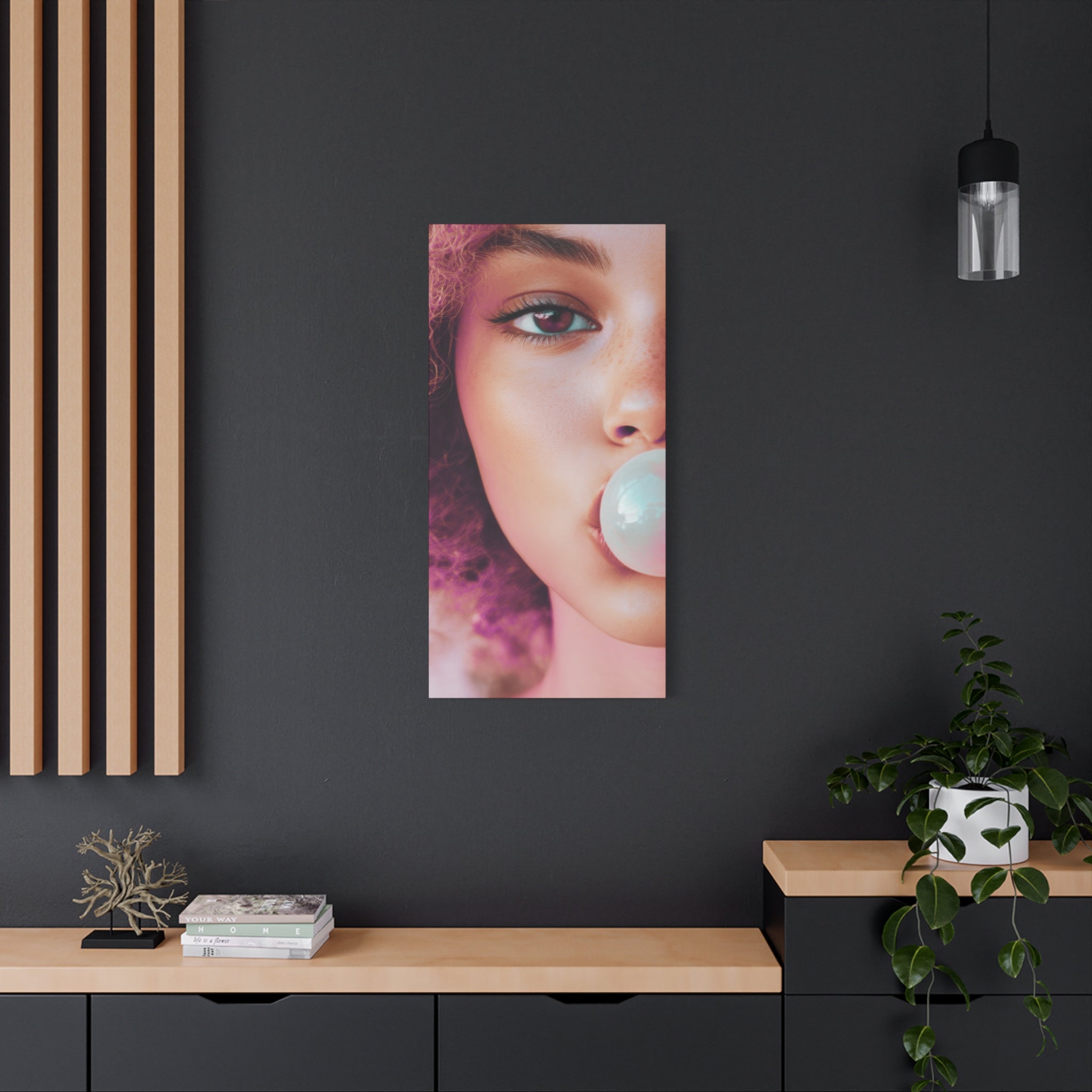 Bold Pink Pop Art Wall Art – Vibrant Fashion Canvas Print Featuring Bubblegum & Curly Hair Aesthetic