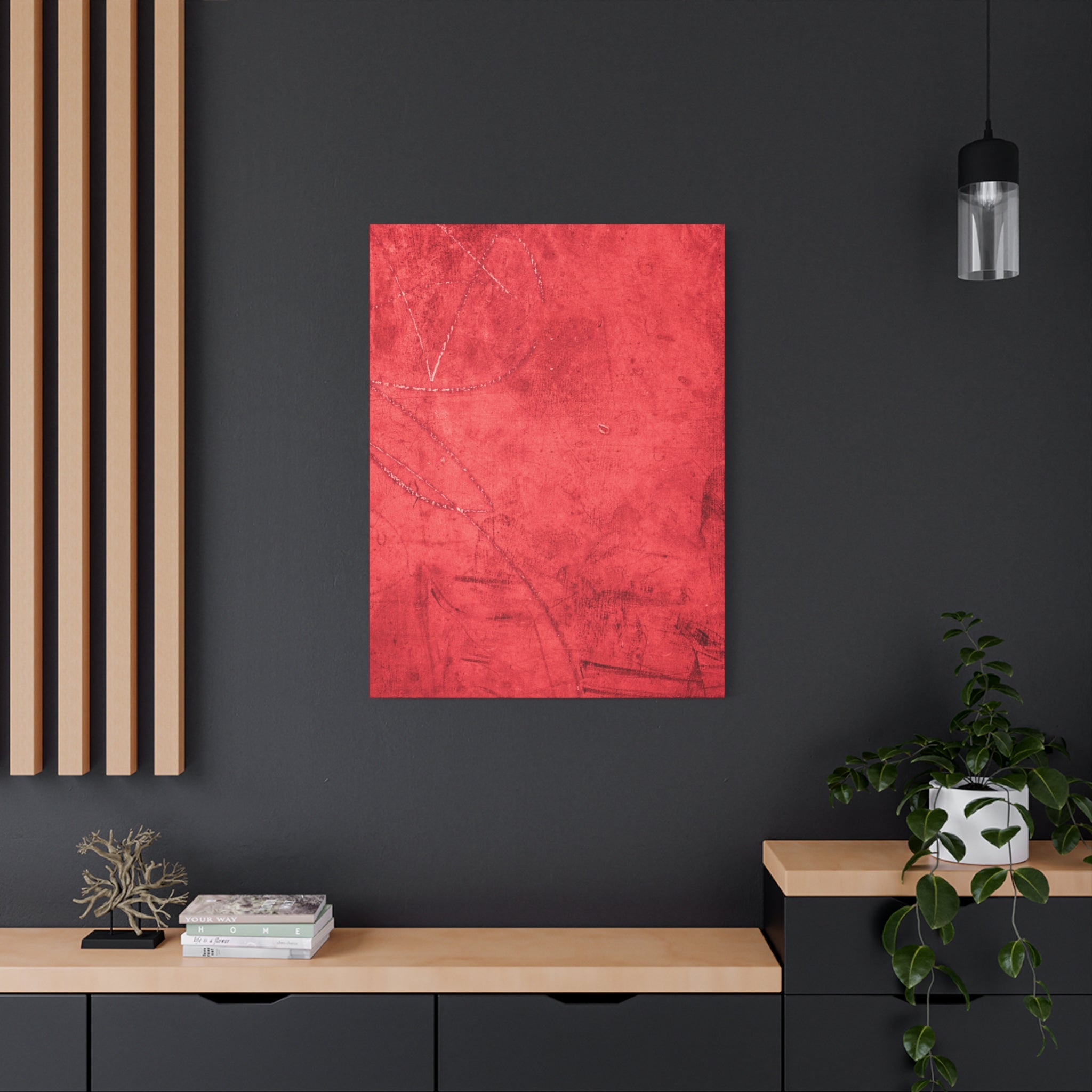 Red Grunge Texture Wall Art – Industrial Abstract Canvas Print with Scratched Surface for Bold Modern Spaces
