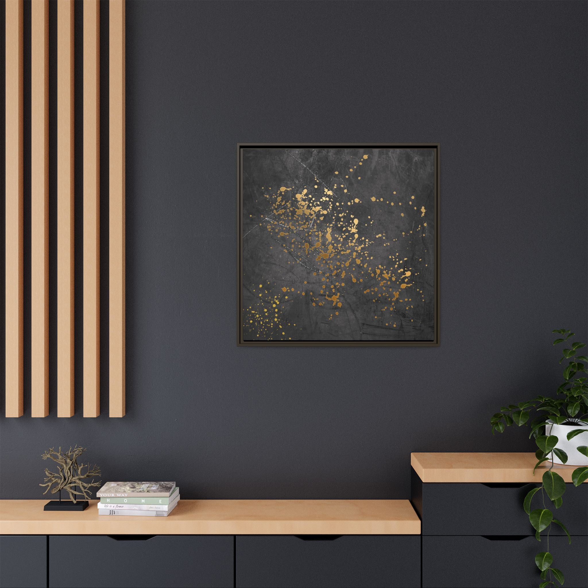Elegant Gold Splash Canvas Art | Modern Home Decor, Wall Art, Framed Artwork, Living Room Accent, Gift Idea