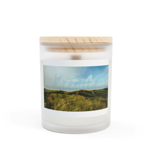 Cozy Natural 11oz Frosted Glass Candle with Scenic Design