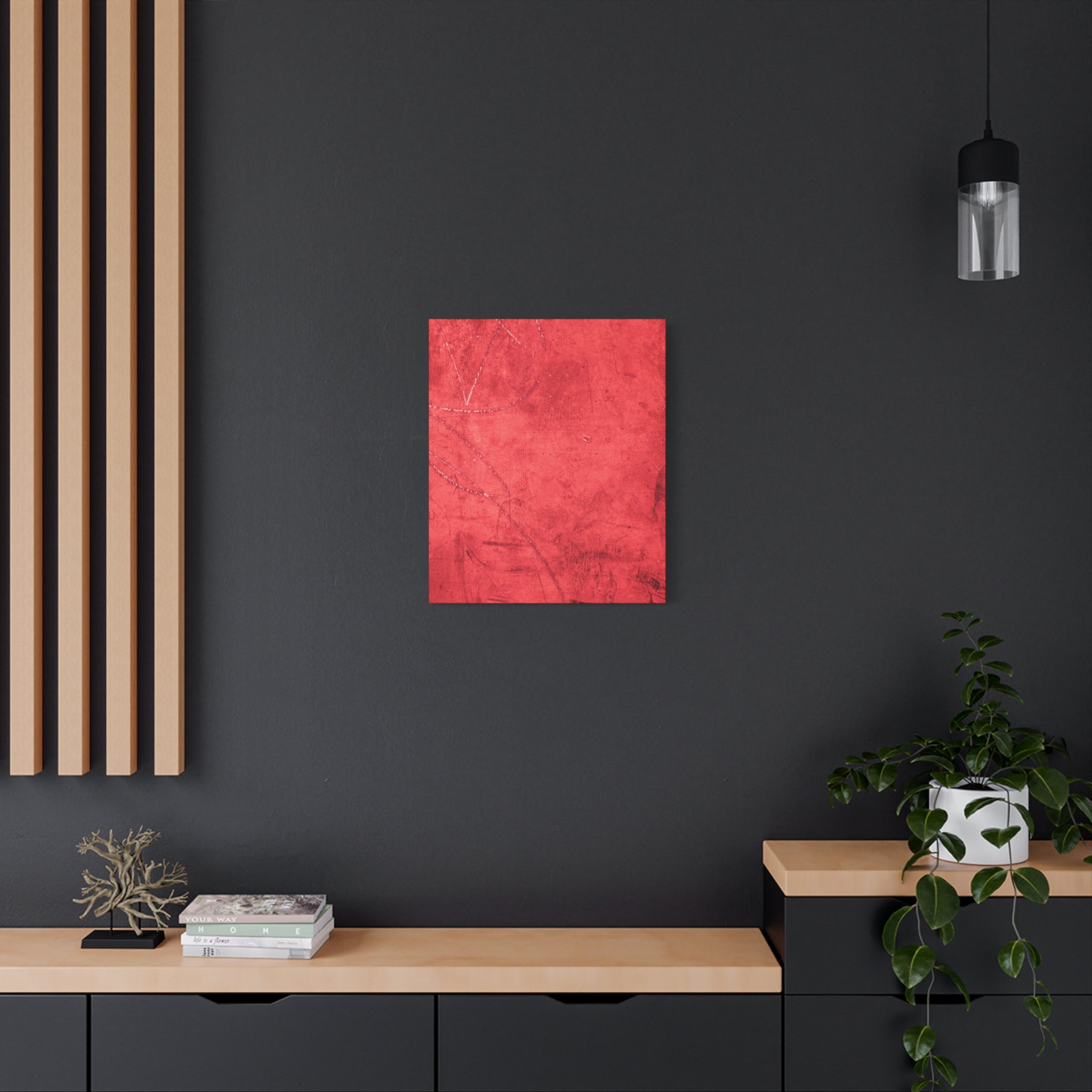 Red Grunge Texture Wall Art – Industrial Abstract Canvas Print with Scratched Surface for Bold Modern Spaces