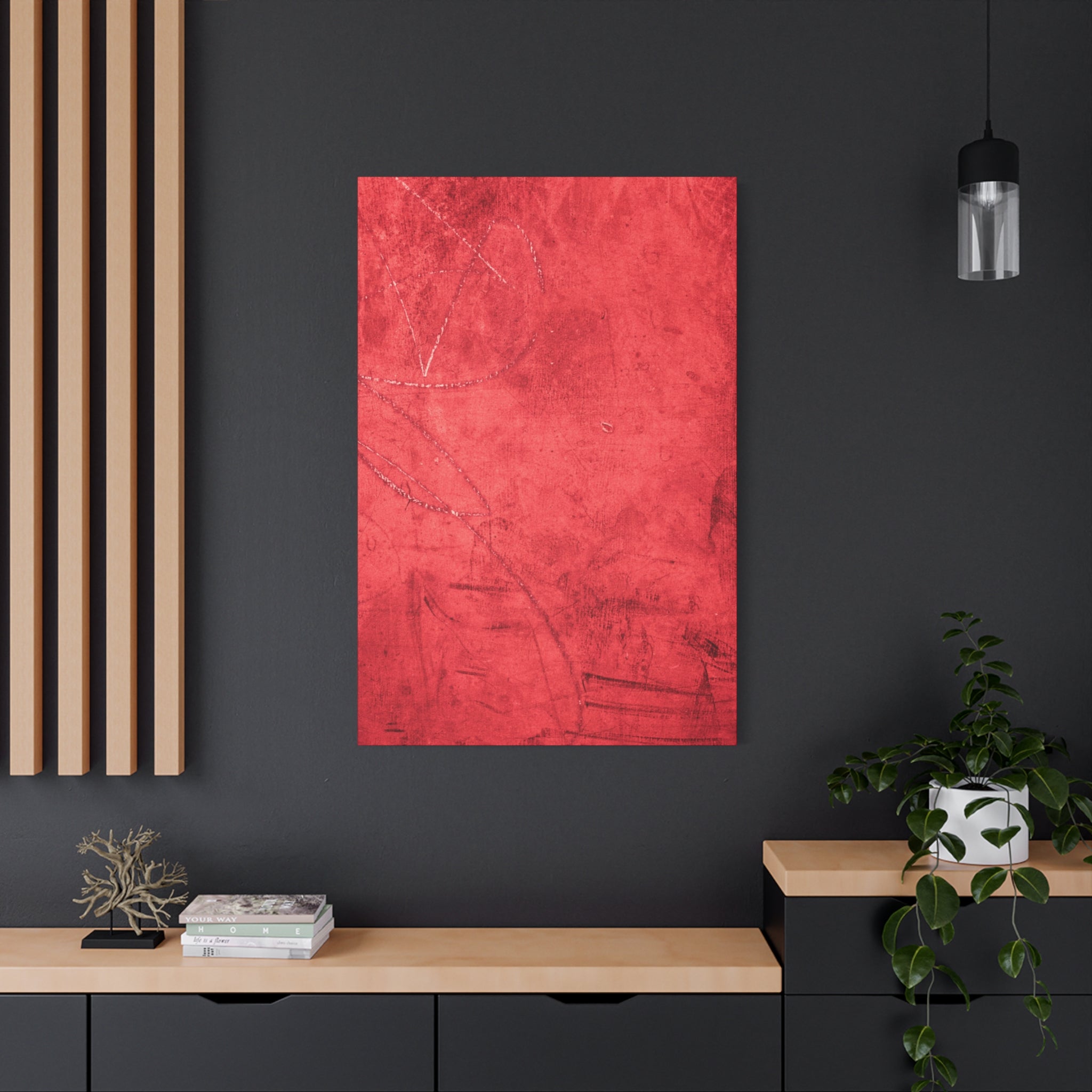 Red Grunge Texture Wall Art – Industrial Abstract Canvas Print with Scratched Surface for Bold Modern Spaces