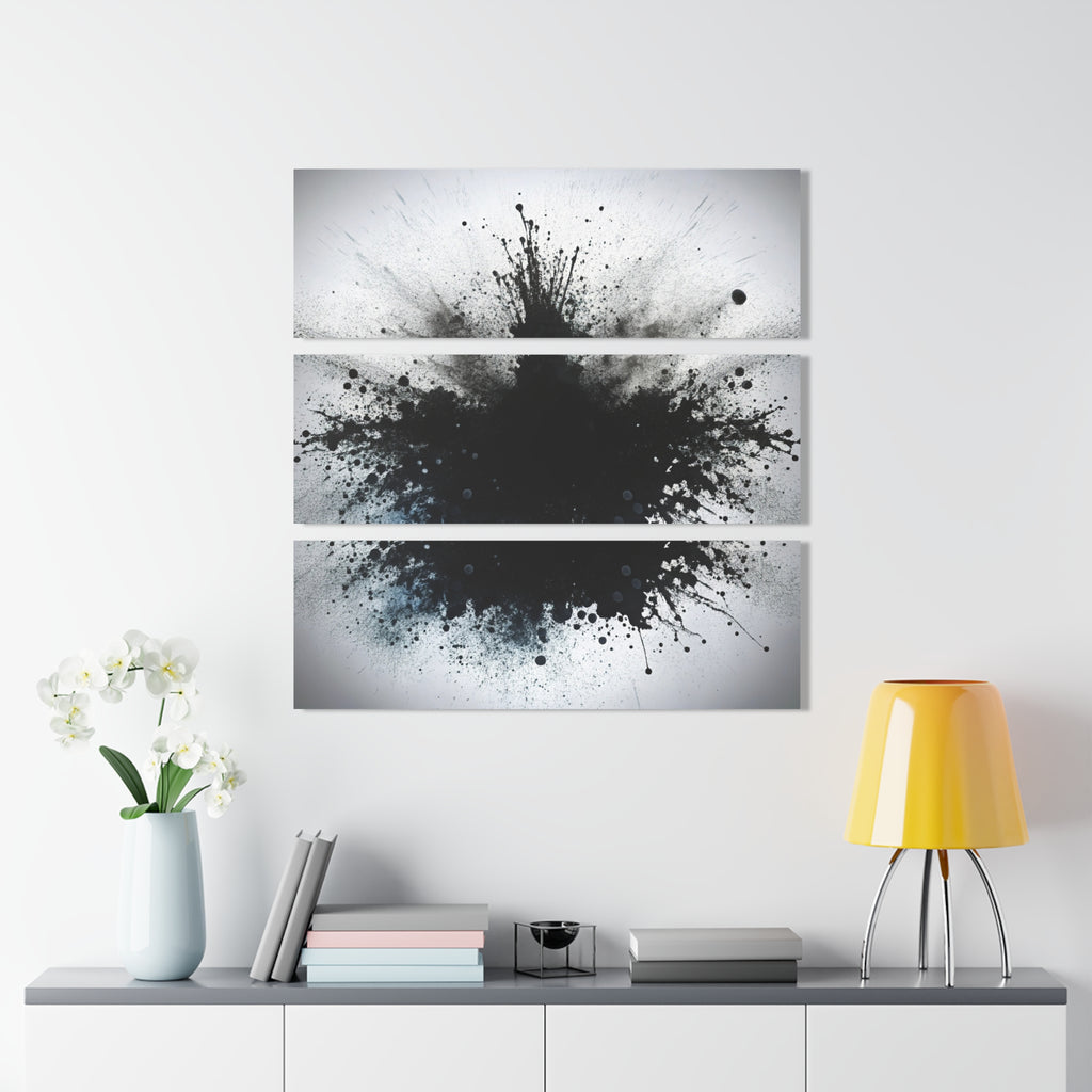 Black Ink Splash Acrylic Triptych Wall Art – 3-Panel Modern Abstract Print Set for Minimalist & Industrial Spaces