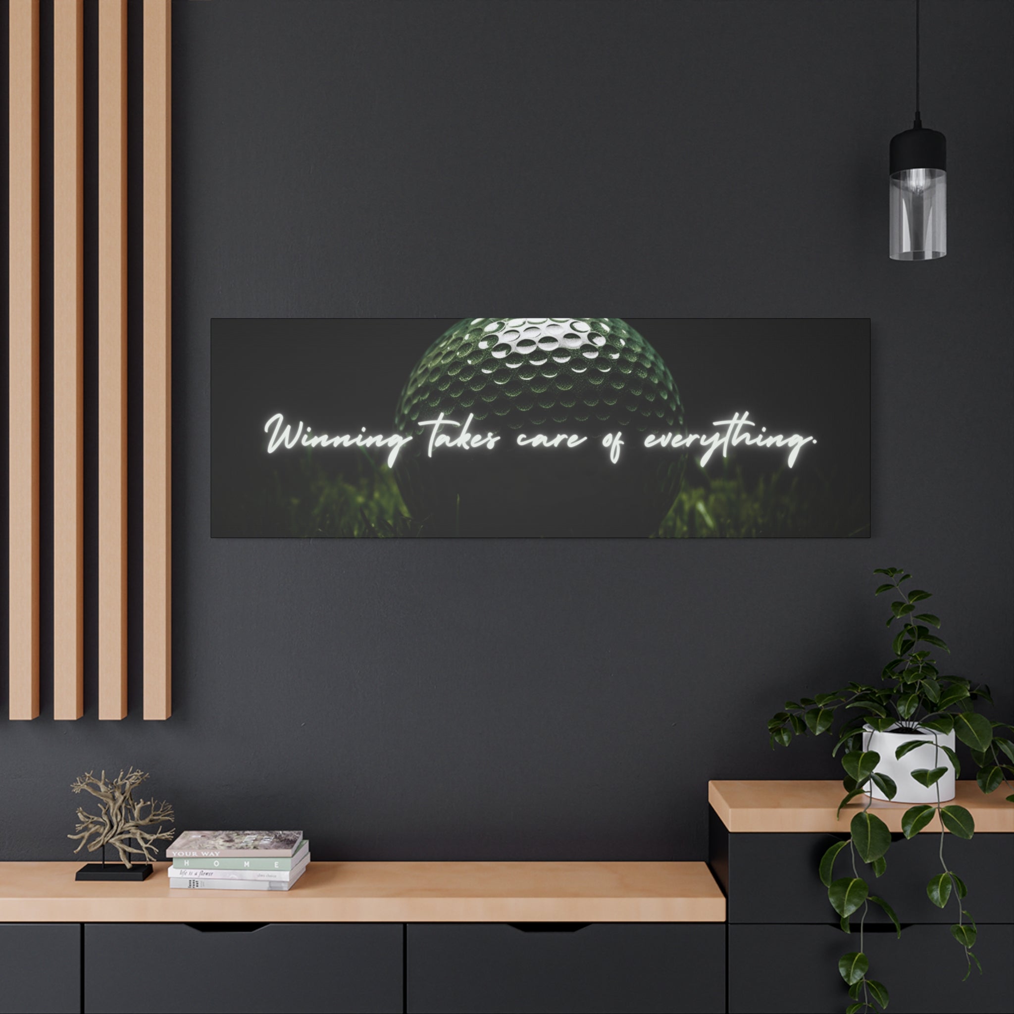 "Winning Takes Care of Everything" Golf Wall Art – Motivational Canvas Print for Golfers, Offices, or Man Caves
