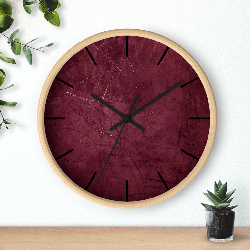 Red Grunge Texture Acrylic Wall Clock – Minimalist Industrial Decor with Scratched Matte Background