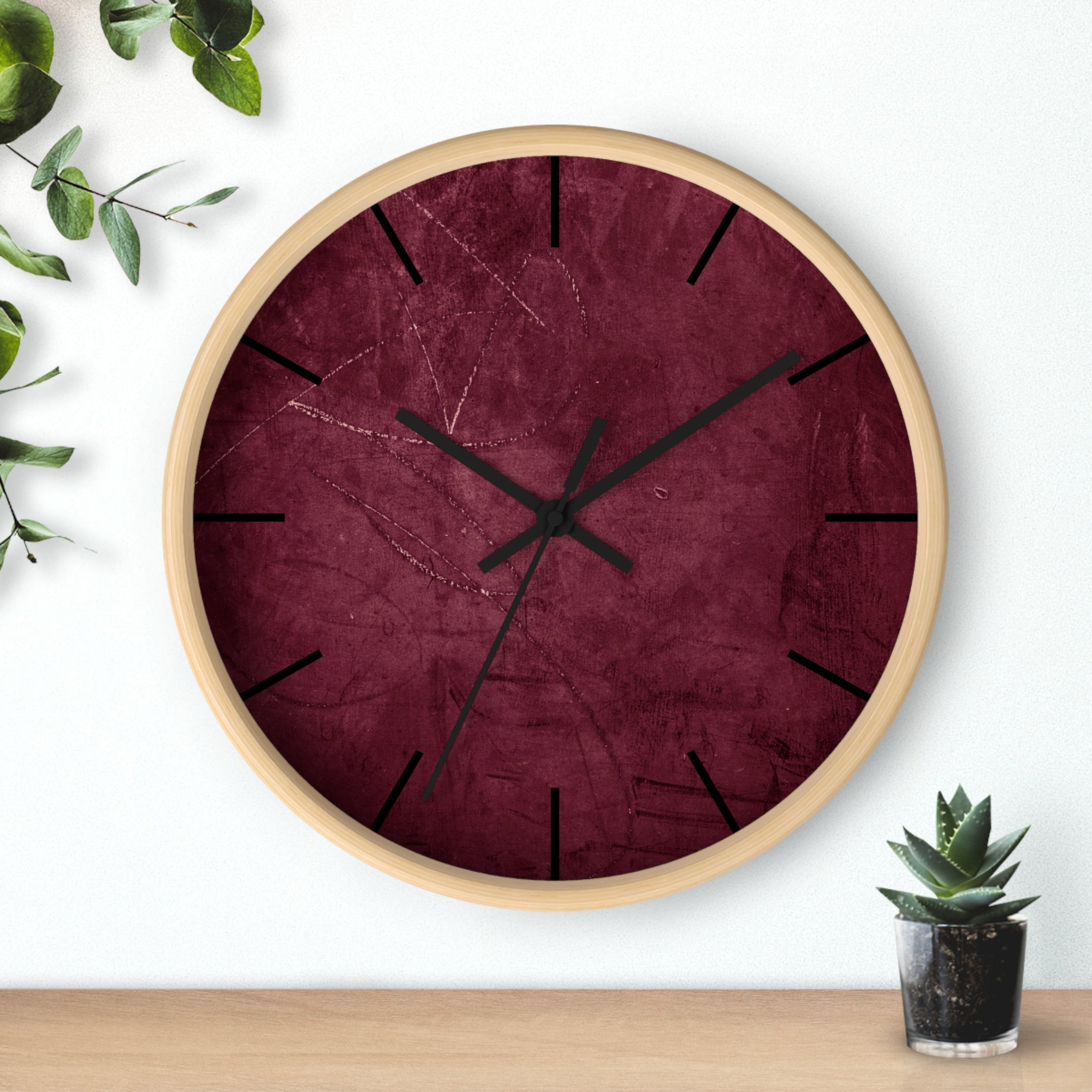Red Grunge Texture Acrylic Wall Clock – Minimalist Industrial Decor with Scratched Matte Background
