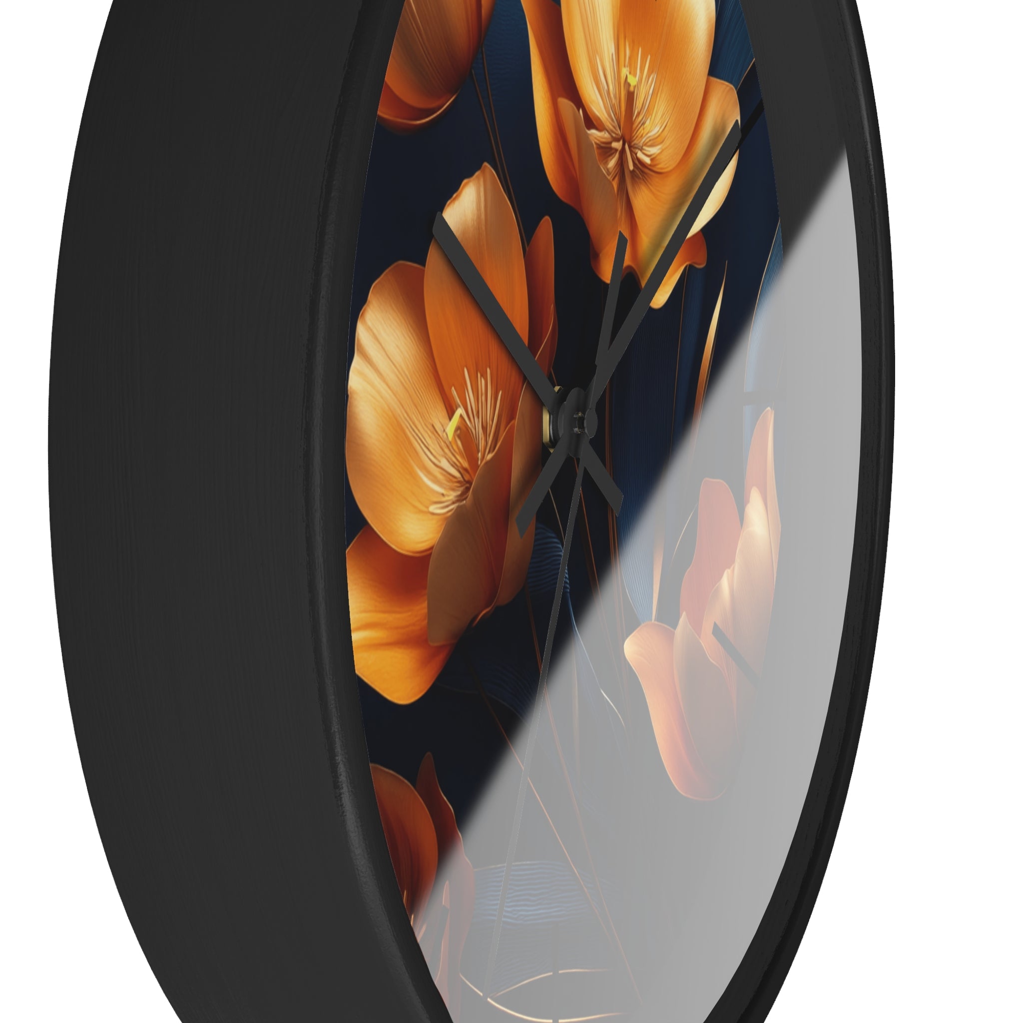 Golden Tulip Wall Clock – Elegant Floral Decor with Midnight Blue Backdrop
