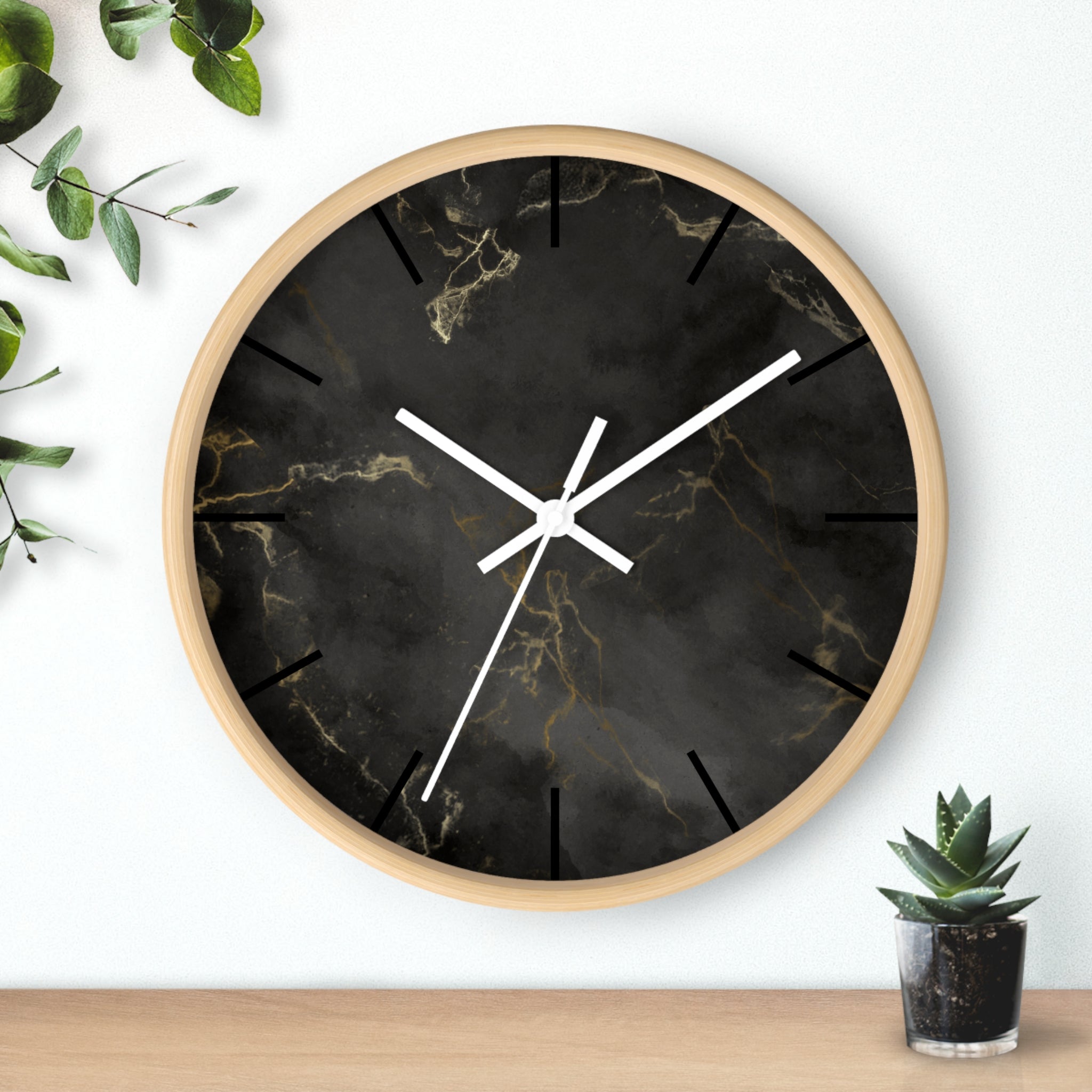 Luxury Black Marble Wall Clock – Sleek Minimalist Home Décor with Gold Vein Accents