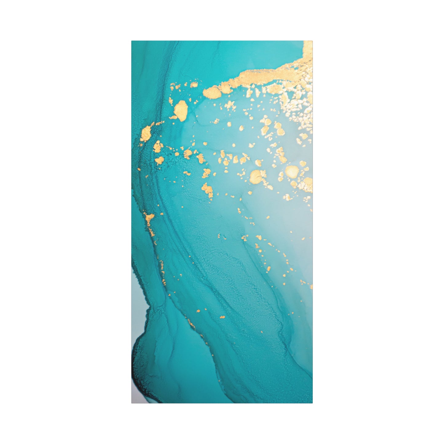 Turquoise & Gold Abstract Wall Art – Fluid Ink Canvas Print with Pink Accents for Modern Interior Décor