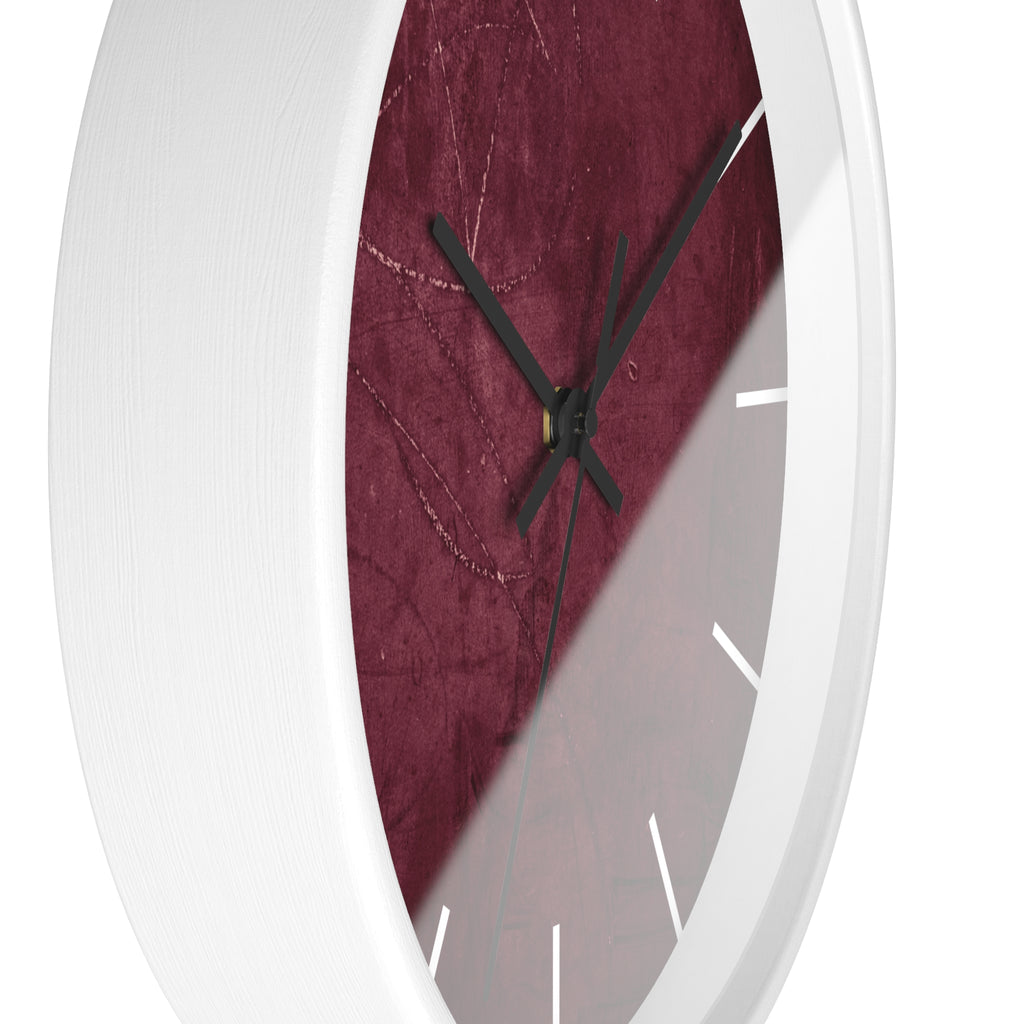 Red Grunge Texture Acrylic Wall Clock – Minimalist Industrial Decor with Scratched Matte Background