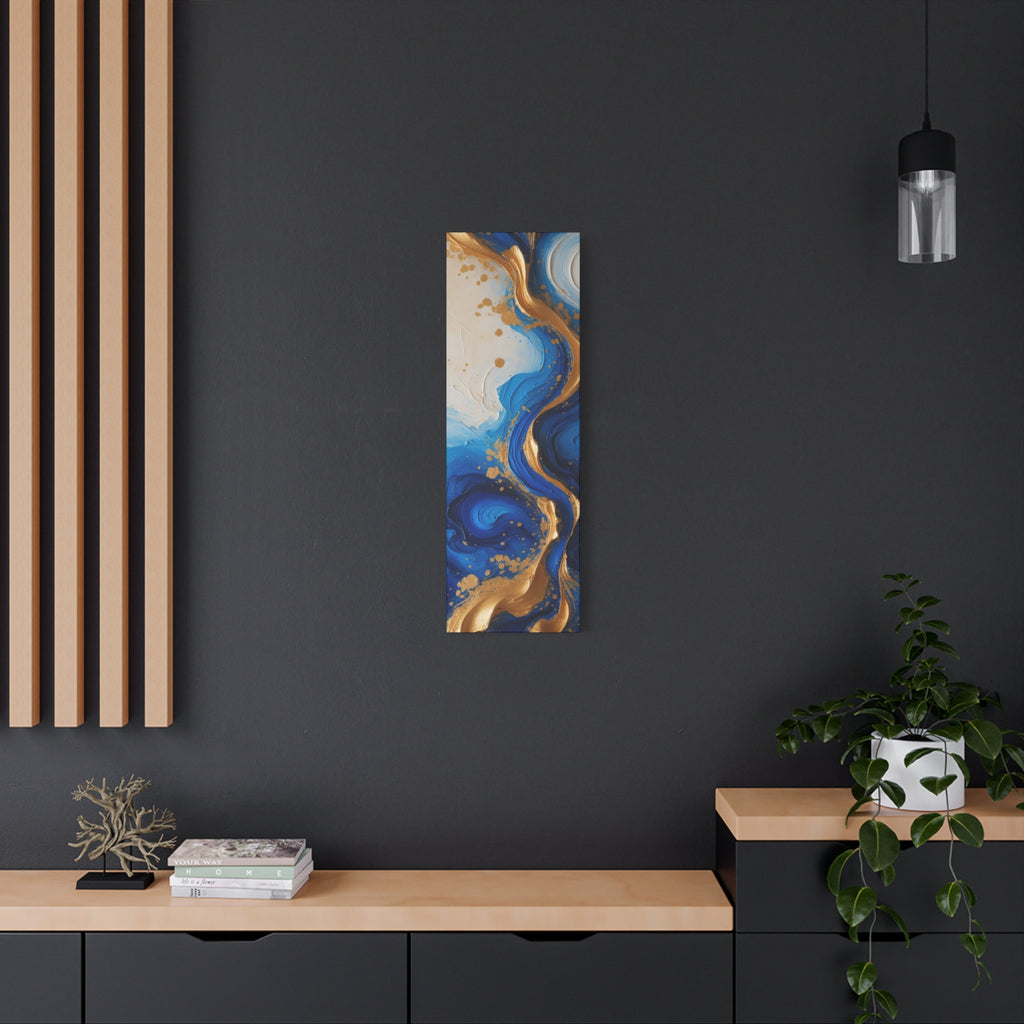 Blue and Gold Abstract Fluid Wall Art – Luxury Canvas Print with Textured Paint Swirls for Modern Home Décor