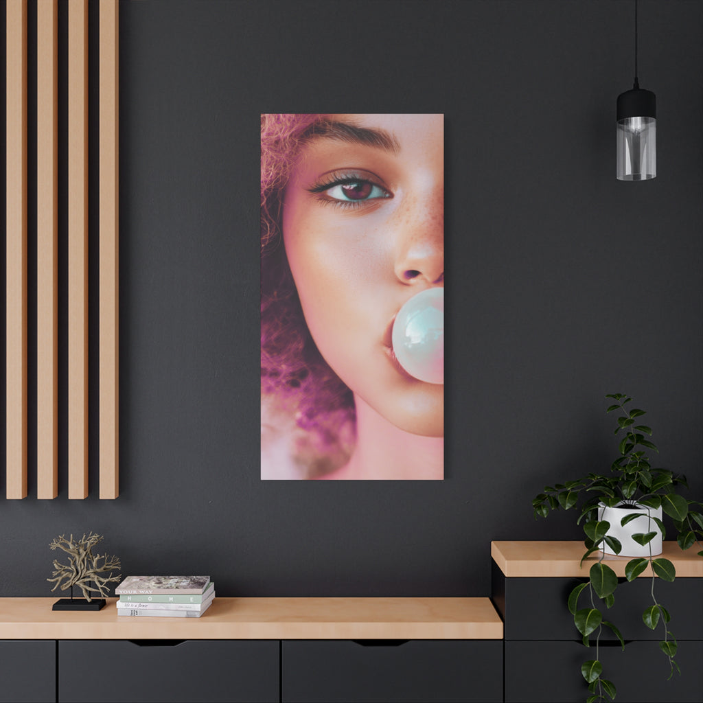 Bold Pink Pop Art Wall Art – Vibrant Fashion Canvas Print Featuring Bubblegum & Curly Hair Aesthetic