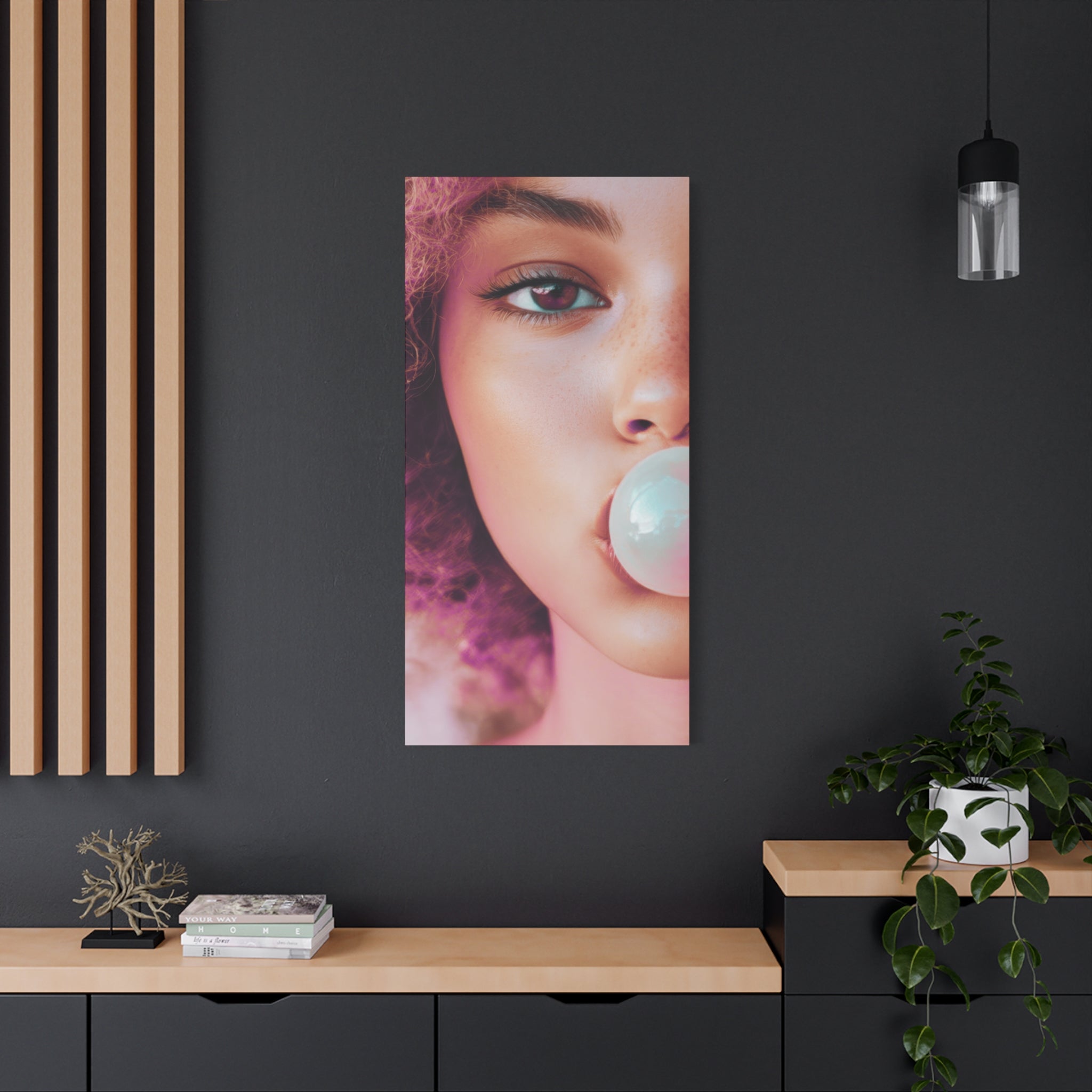 Bold Pink Pop Art Wall Art – Vibrant Fashion Canvas Print Featuring Bubblegum & Curly Hair Aesthetic