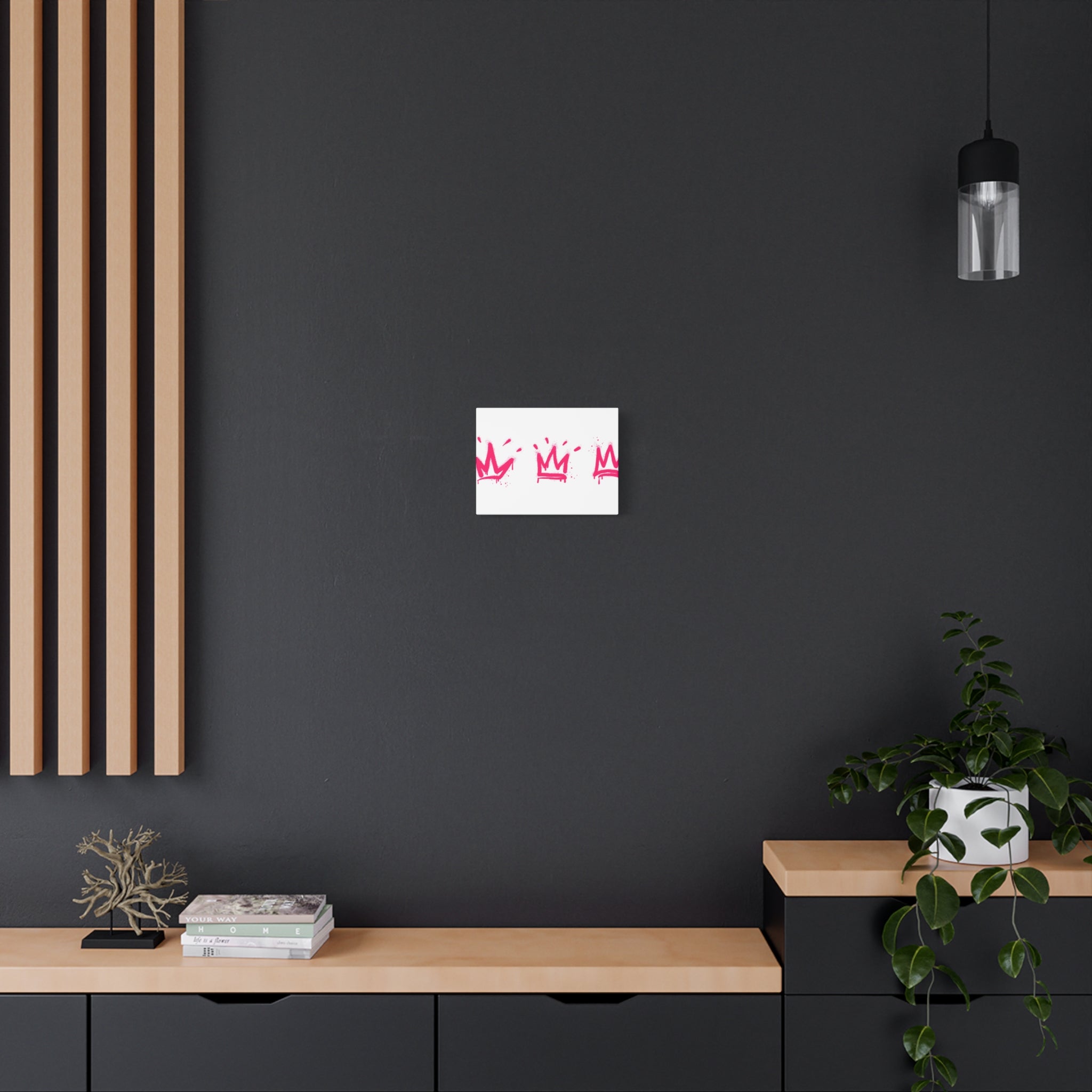 Pink Graffiti Crown Wall Art – Spray-Painted Urban Canvas Print for Street Style Decor and Pop Art Interiors