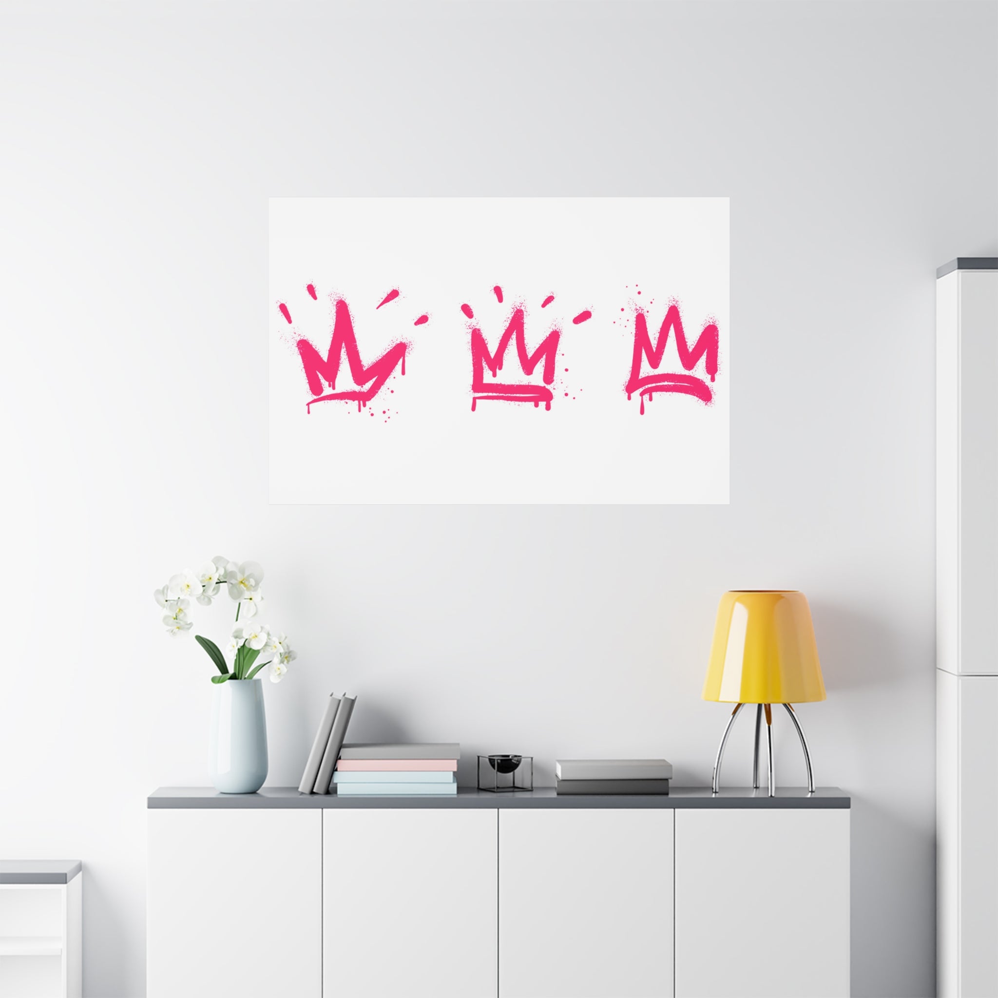 Pink Graffiti Crown Wall Art – Spray-Painted Urban Canvas Print for Street Style Decor and Pop Art Interiors