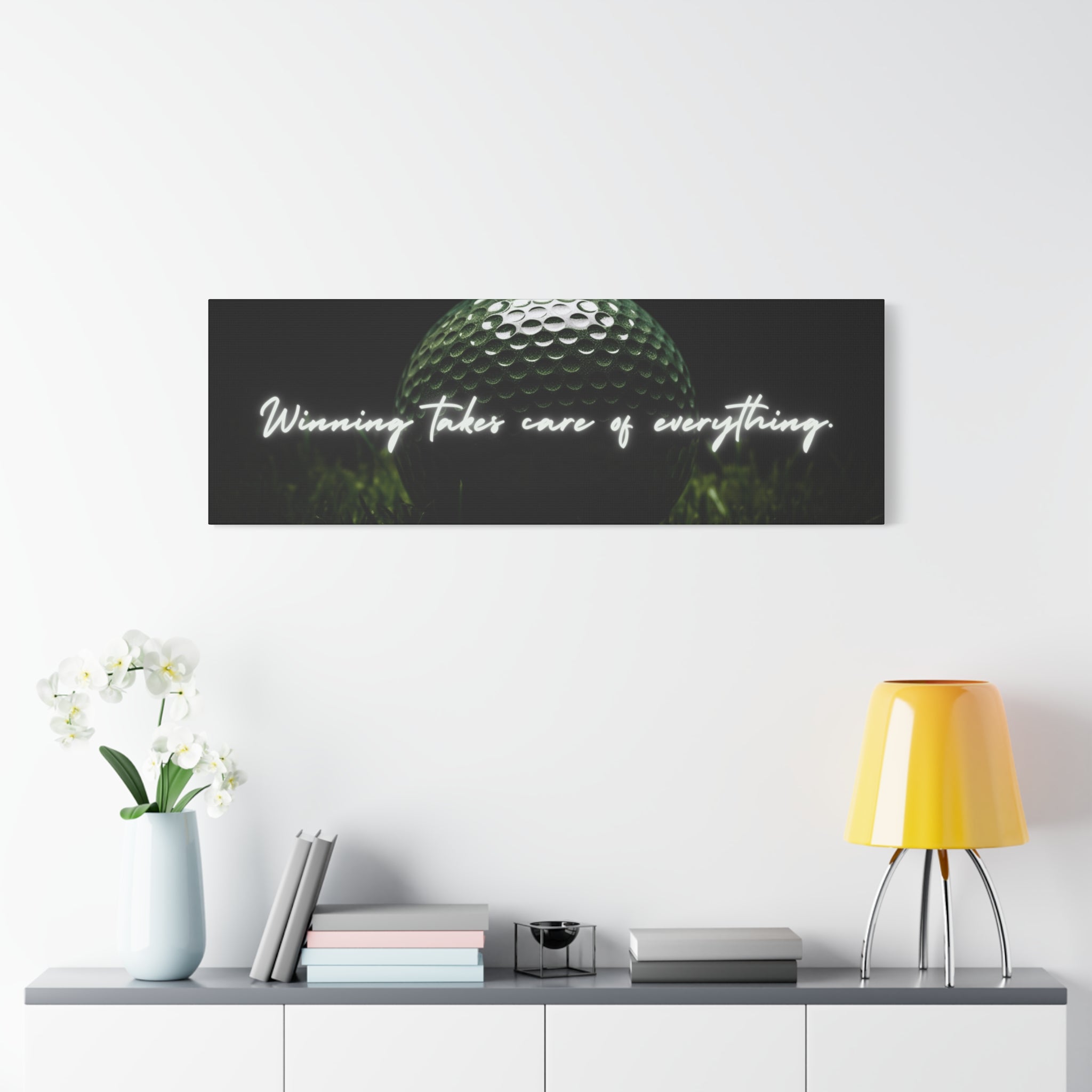 "Winning Takes Care of Everything" Golf Wall Art – Motivational Canvas Print for Golfers, Offices, or Man Caves