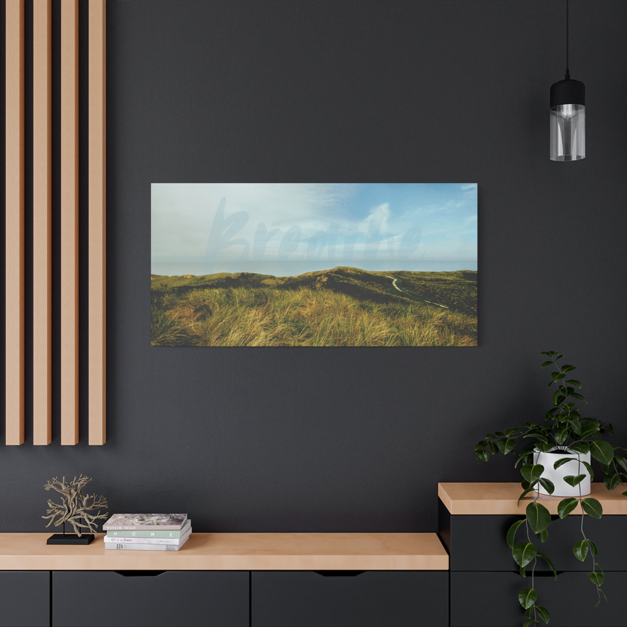 Breathe Motivational Landscape Wall Art – Tranquil Nature Canvas Print for Mindfulness, Meditation, and Home Décor