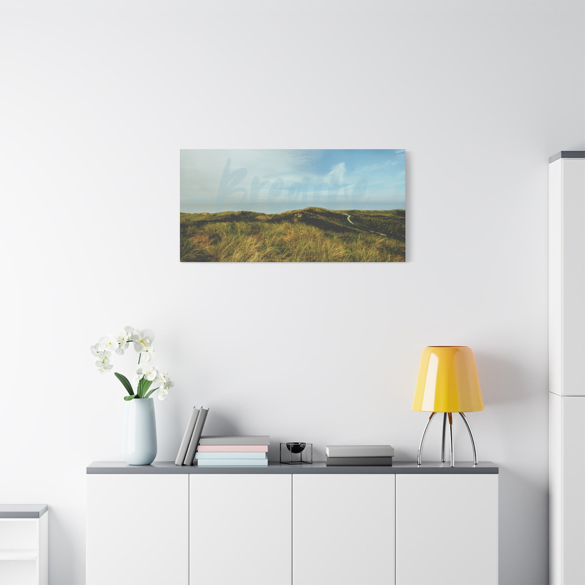 Breathe Motivational Landscape Wall Art – Tranquil Nature Canvas Print for Mindfulness, Meditation, and Home Décor