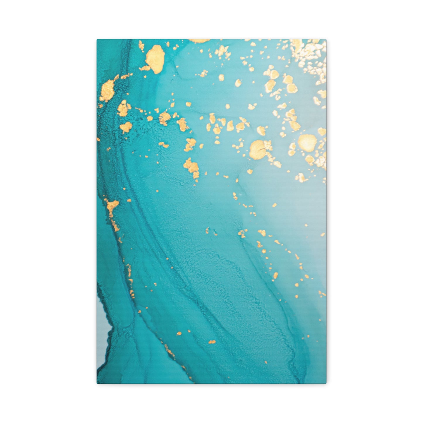 Turquoise & Gold Abstract Wall Art – Fluid Ink Canvas Print with Pink Accents for Modern Interior Décor