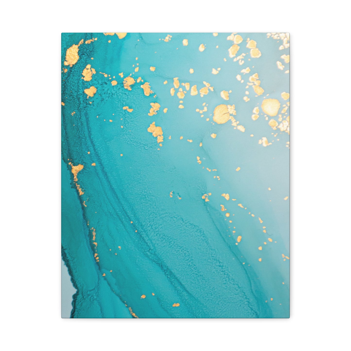Turquoise & Gold Abstract Wall Art – Fluid Ink Canvas Print with Pink Accents for Modern Interior Décor